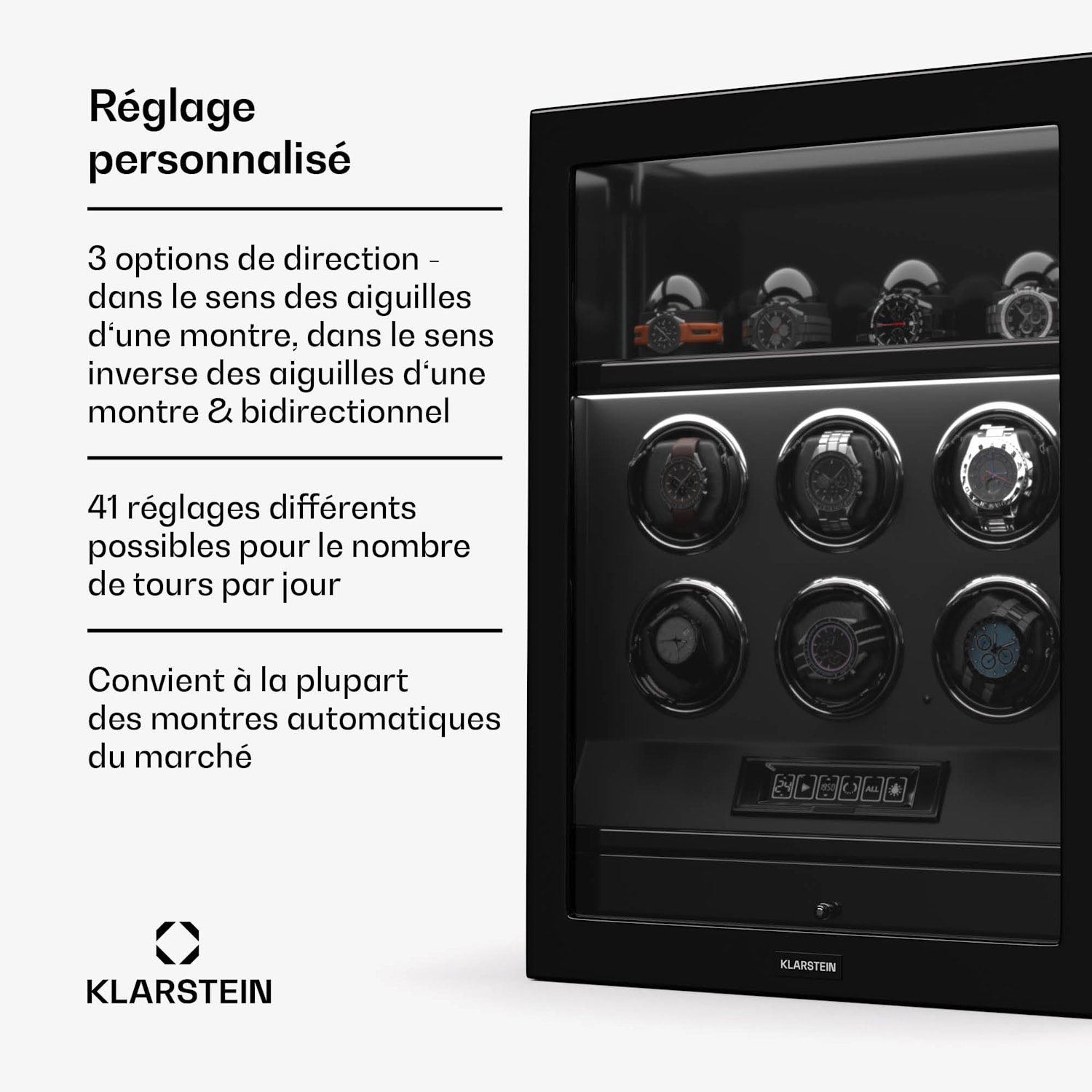 SecureTouch watchwinder | 6+4 horloges | Mabuchi motor | pianolak | 41 modi | slot | leds 6 automatisch, 4 mechanisch | Zwart