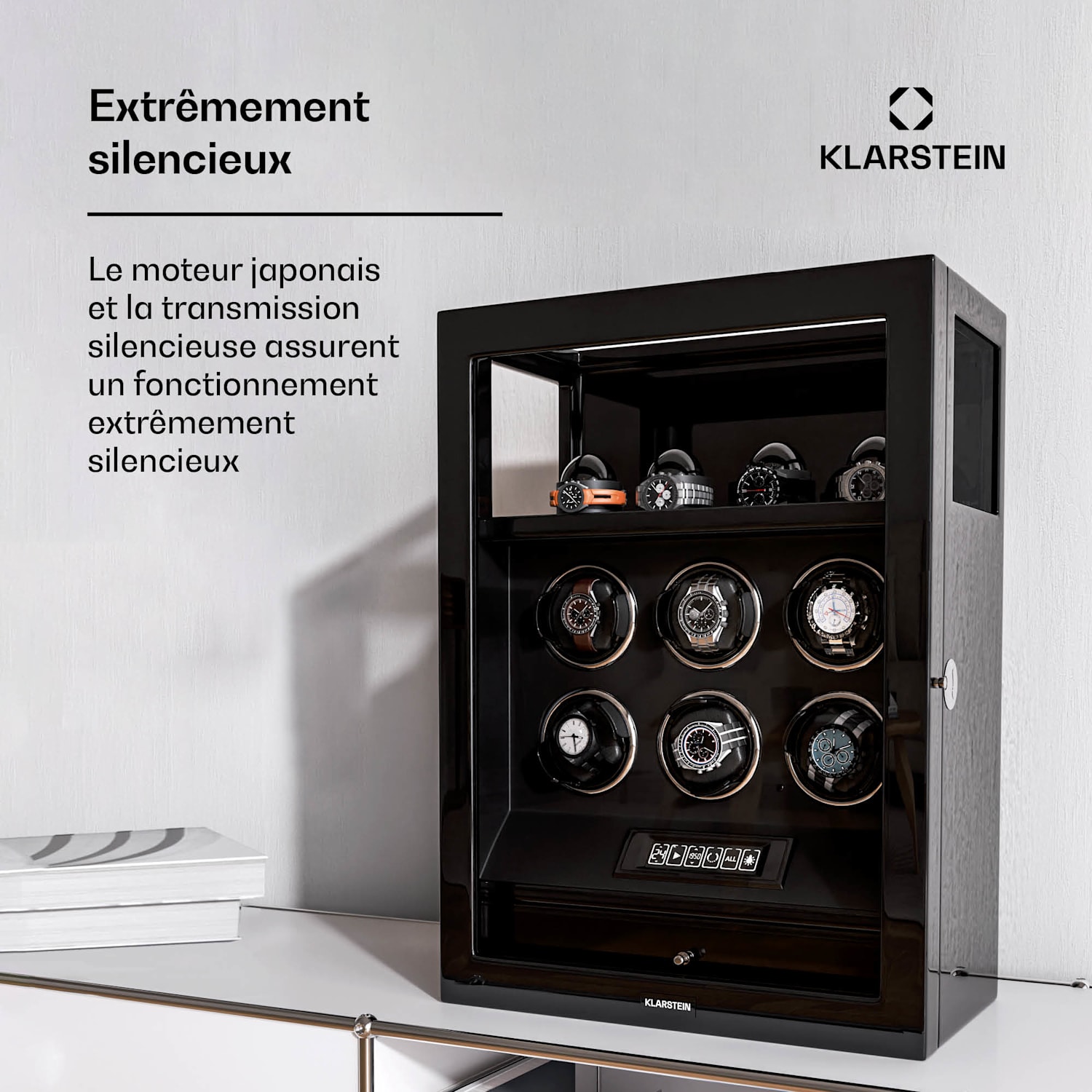 SecureTouch watchwinder | 6+4 horloges | Mabuchi motor | pianolak | 41 modi | slot | leds 6 automatisch, 4 mechanisch | Zwart