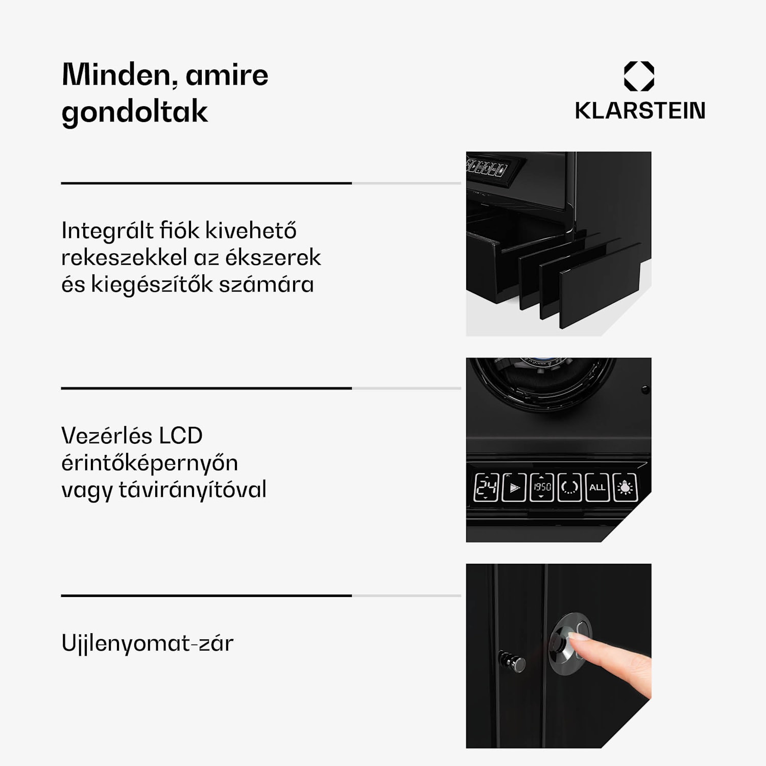 SecureTouch óratekercselő, 6+4 óra, Mabuchi motor, zongoralakk, 41 üzemmód, zár, LED-ek 6 automata, 4 szerelő | Fekete