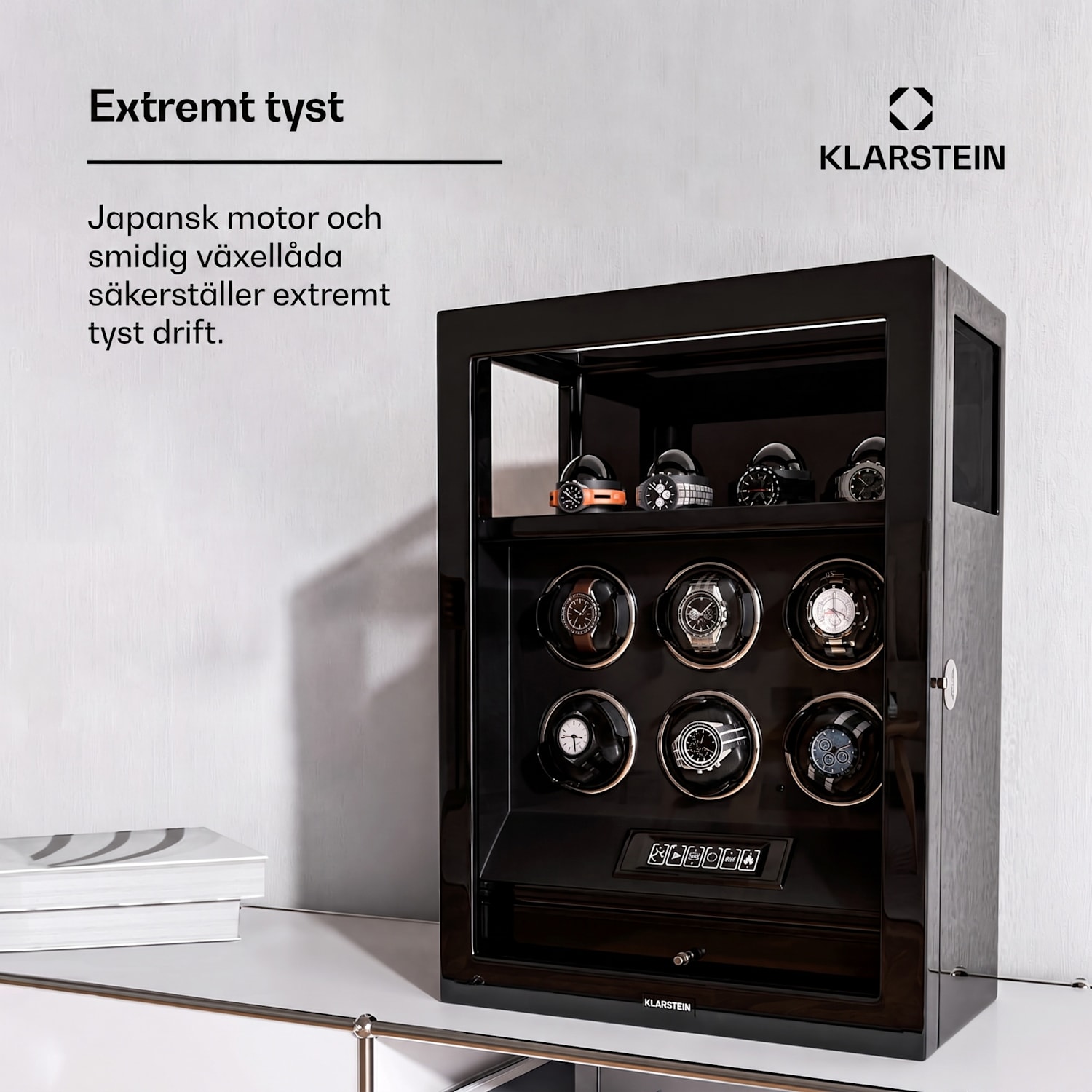 SecureTouch klockuppdragare | 6 + 4 klockor | Mabuchi-motor | pianolack | 41 lägen | lås | LED-lampor 6 automatiska, 4 mekaniker | Svart