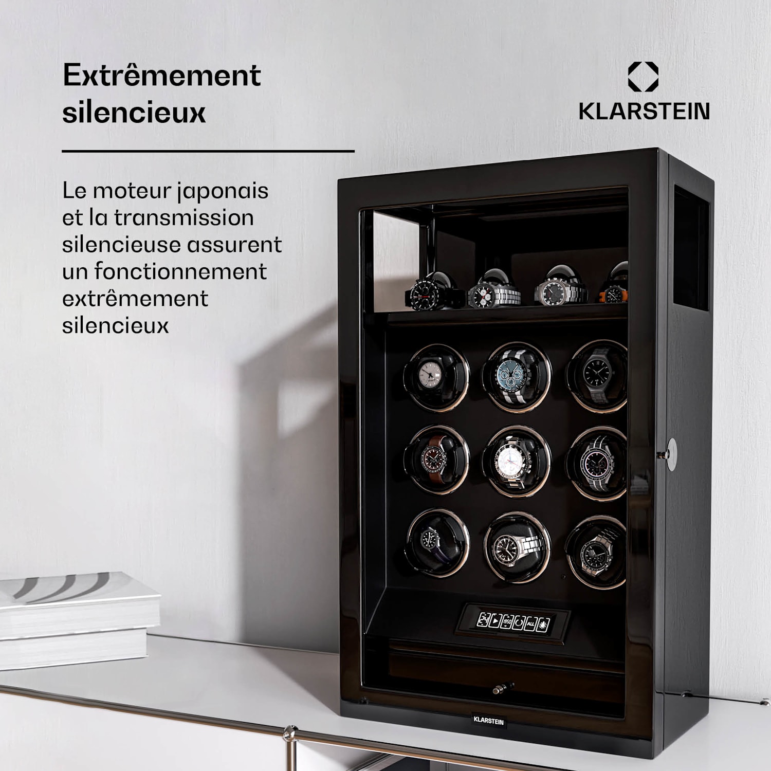SecureTouch watchwinder | 9+4 horloges | Mabuchi motor | pianolak | 41 modi | slot | leds 9 automatisch, 4 mechanisch | Zwart
