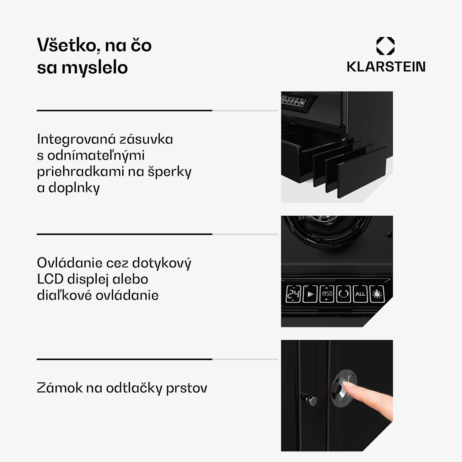 SecureTouch naťahovač hodiniek, 9+4 hodinky, motor Mabuchi, klavírny lak, 41 režimov, zámok, LED diódy 9 automatických, 4 mechanických | Čierna