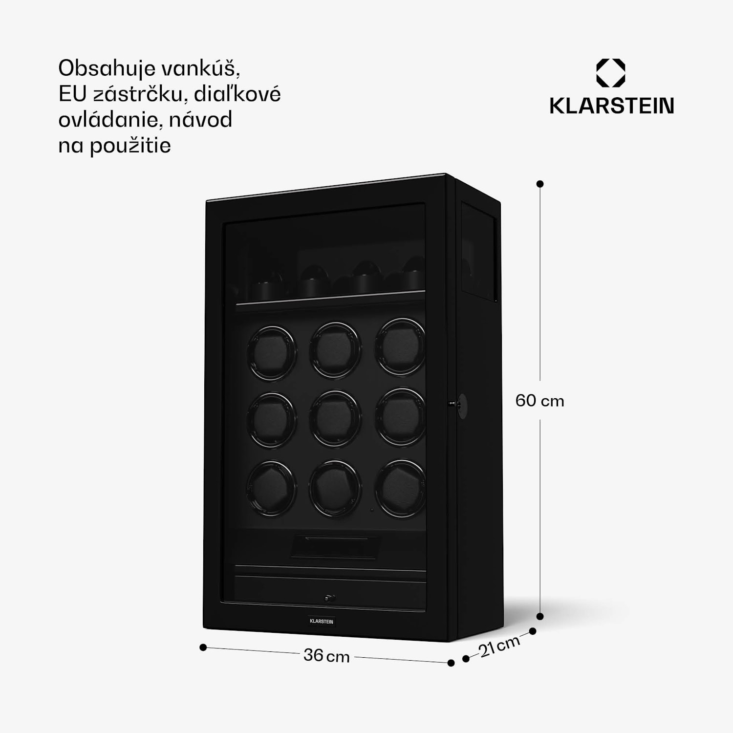 SecureTouch naťahovač hodiniek, 9+4 hodinky, motor Mabuchi, klavírny lak, 41 režimov, zámok, LED diódy 9 automatických, 4 mechanických | Čierna