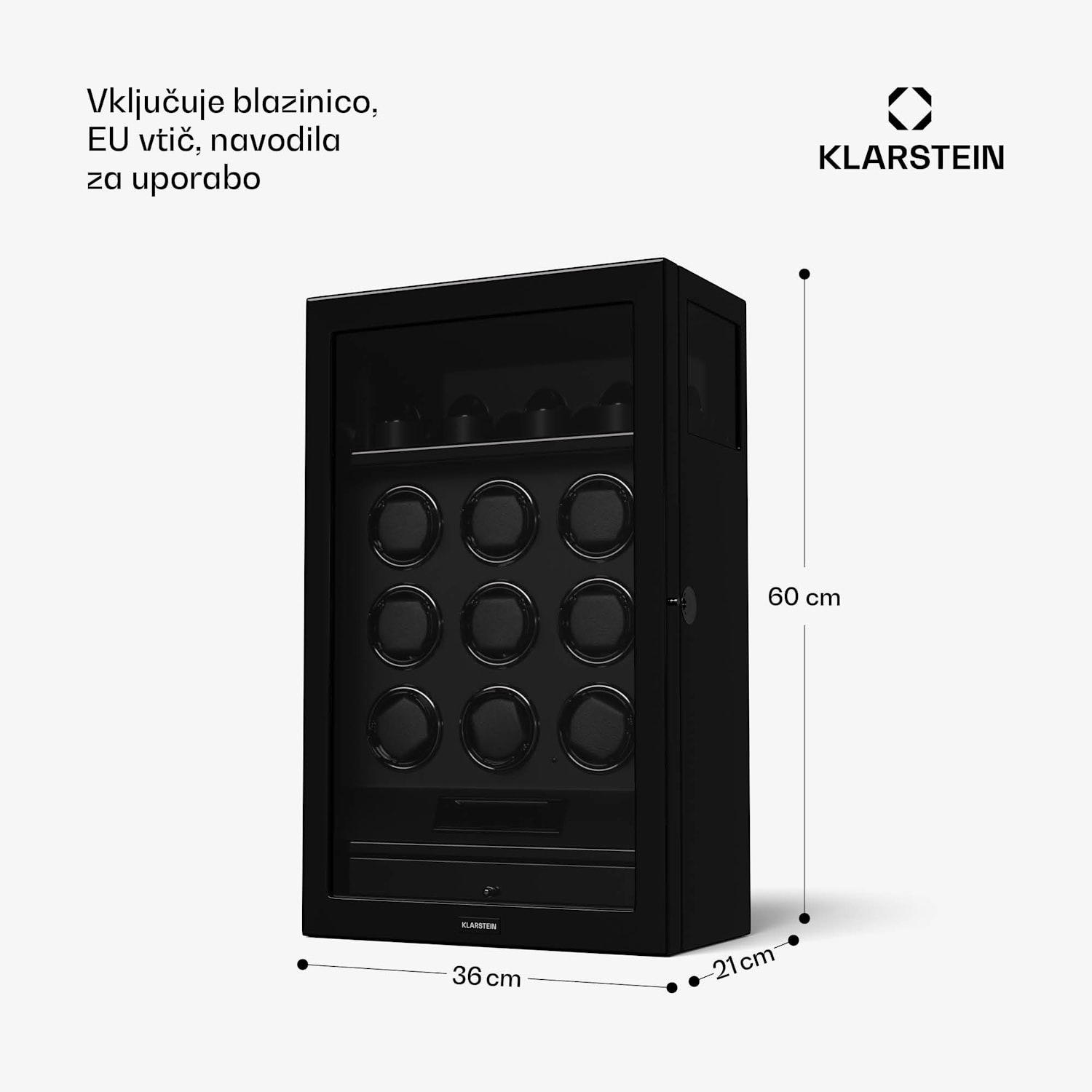 Navijalnik za ure SecureTouch, 9 +4 ure, motor Mabuchi, klavirski lak, 41 načinov, ključavnica, LED diode 9 avtomatskih, 4 mehaničnih | Črna