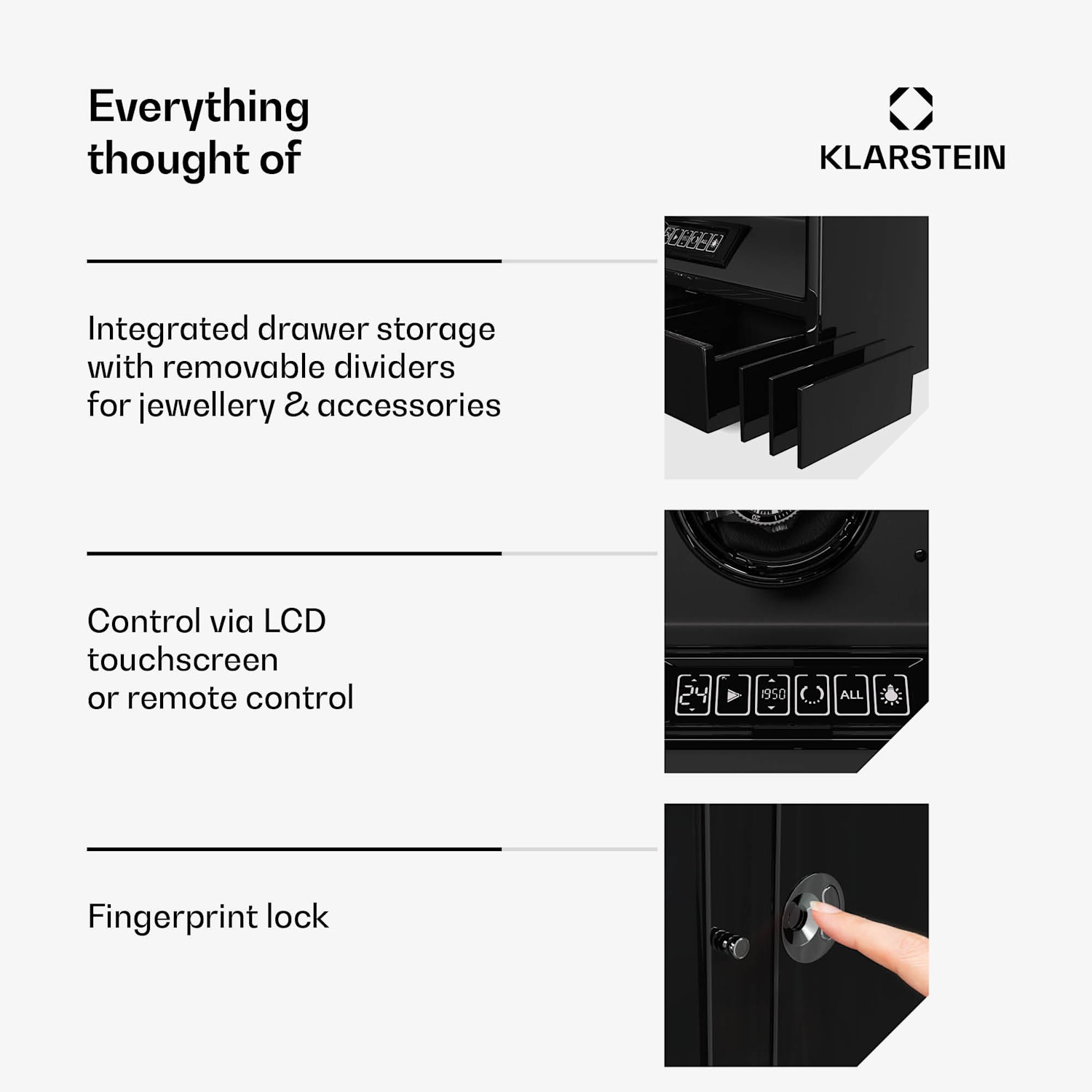 SecureTouch watchwinder | 9+4 horloges | Mabuchi motor | pianolak | 41 modi | slot | leds 9 automatisch, 4 mechanisch | Zwart