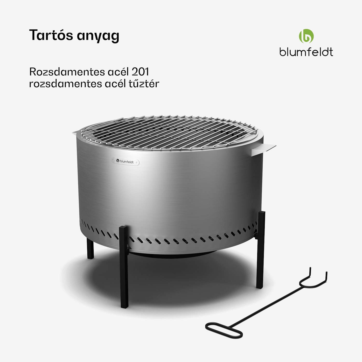 Ignite Pure tűzhely, alacsony füstölés, grillrács, rozsdamentes acél, hordozható, esővédő fedél, fogantyúk Ezüst