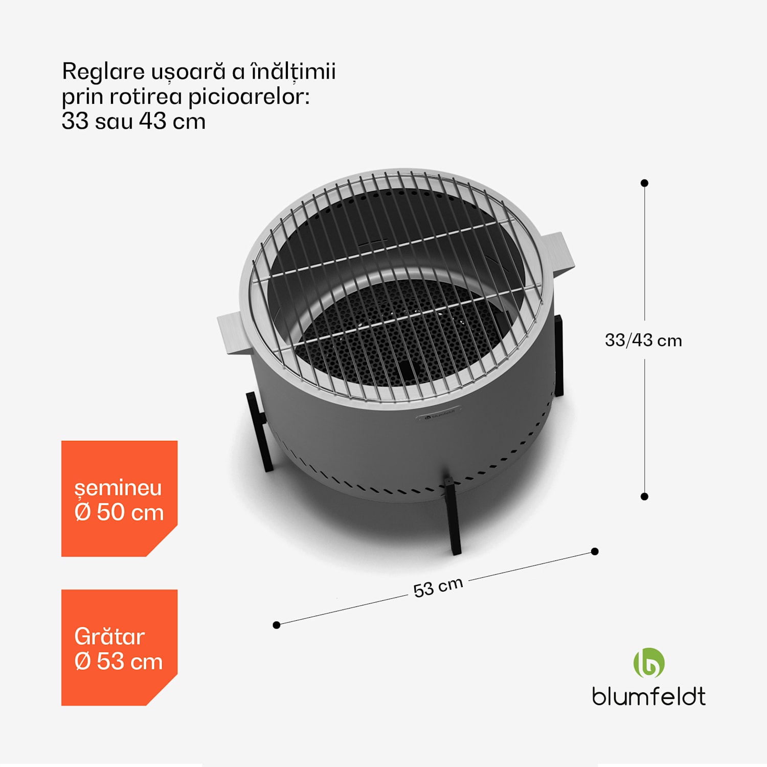 Focar Ignite Pure, fum redus, grătar pentru grătar, oțel inoxidabil, portabil, capac pentru ploaie, mânere de transport Argintiu