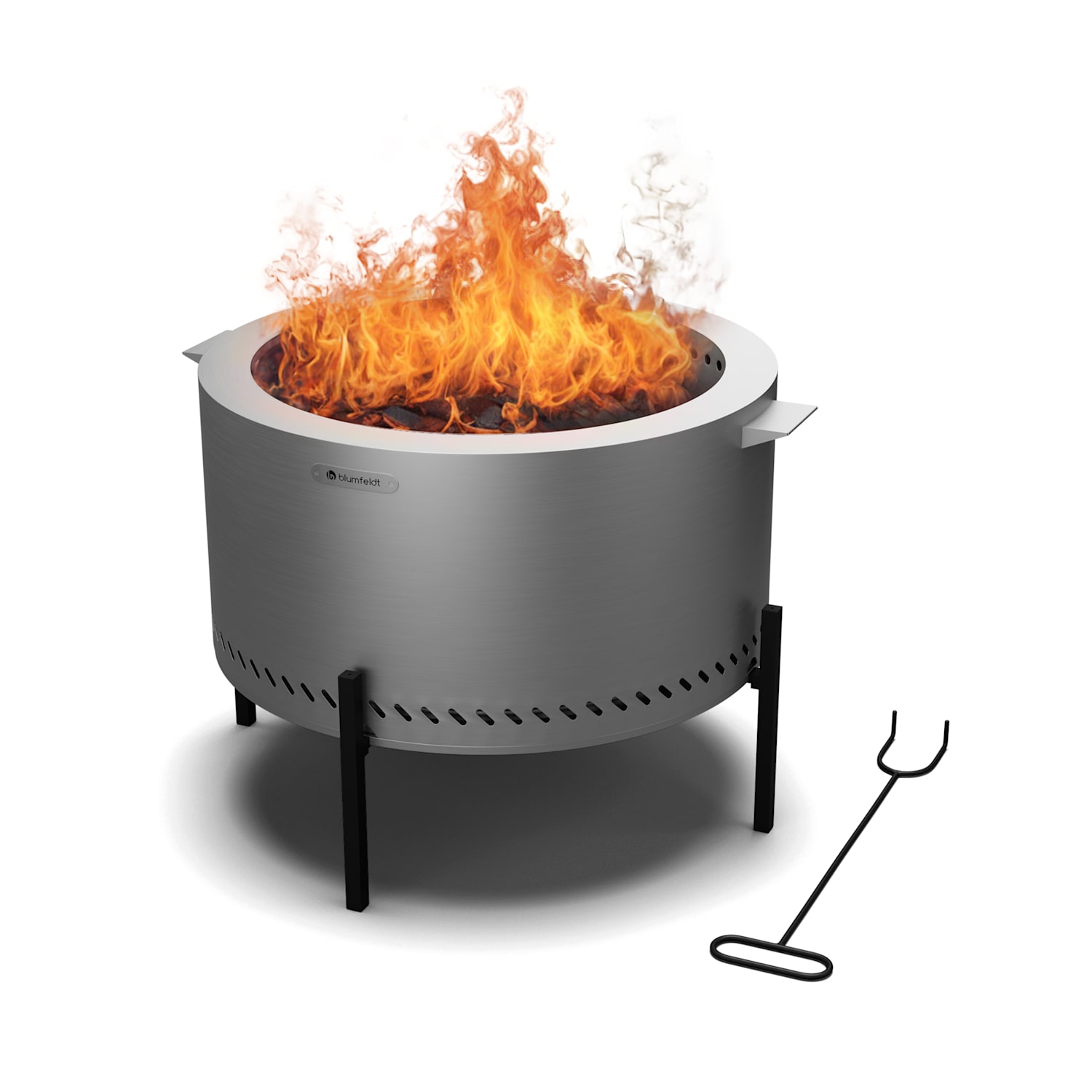 Ignite el cuenco de fuego puro | bajo humo | rejilla | acero inoxidable | portátil | cubierta para la lluvia | asas de transporte Plata
