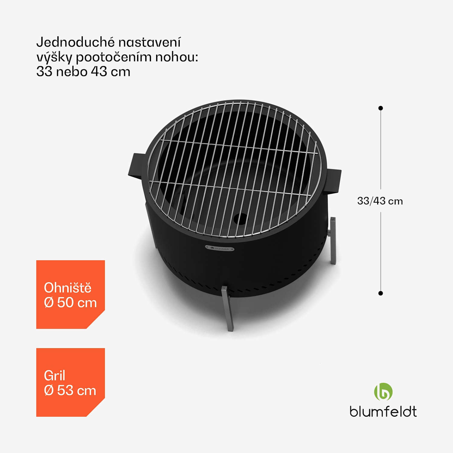 Ignite Pure ohniště, nízká kouřivost, grilovací rošt, nerezavějící ocel, přenosné, kryt proti dešti, držadla na přenášení Černá