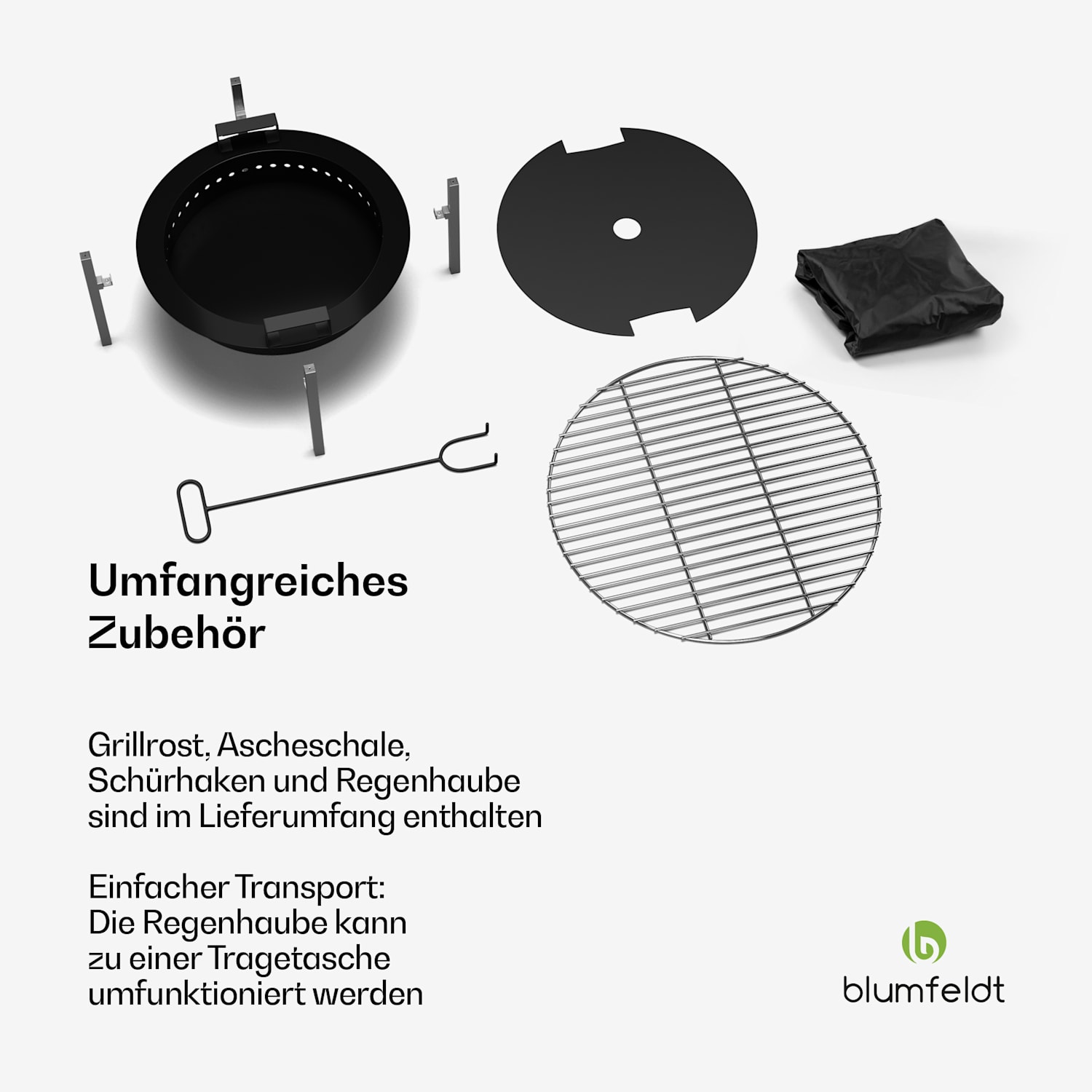 Ignite Pure Feuerschale | raucharm | Grillrost | Edelstahl | tragbar | Regenhaube | Tragegriffe Schwarz