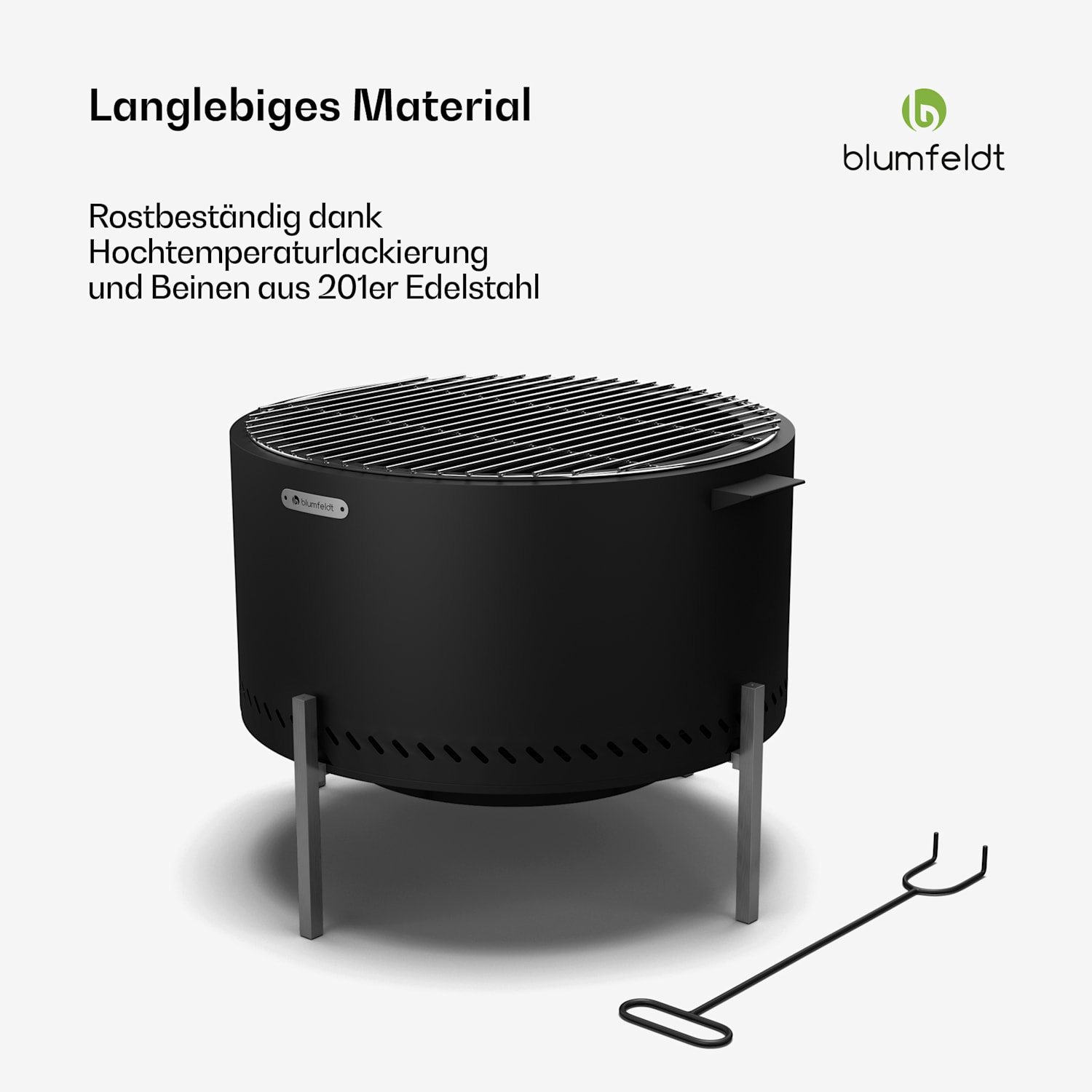 Ignite Pure Feuerschale | raucharm | Grillrost | Edelstahl | tragbar | Regenhaube | Tragegriffe Schwarz