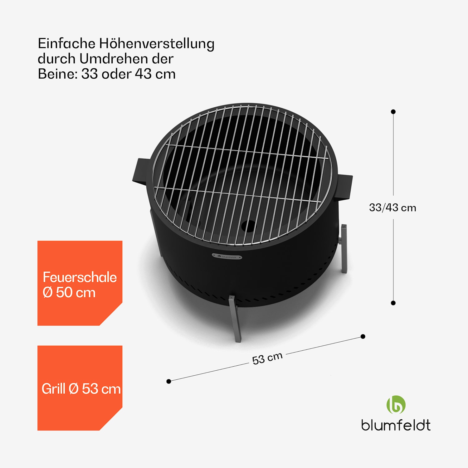 Ignite Pure Feuerschale | raucharm | Grillrost | Edelstahl | tragbar | Regenhaube | Tragegriffe Schwarz