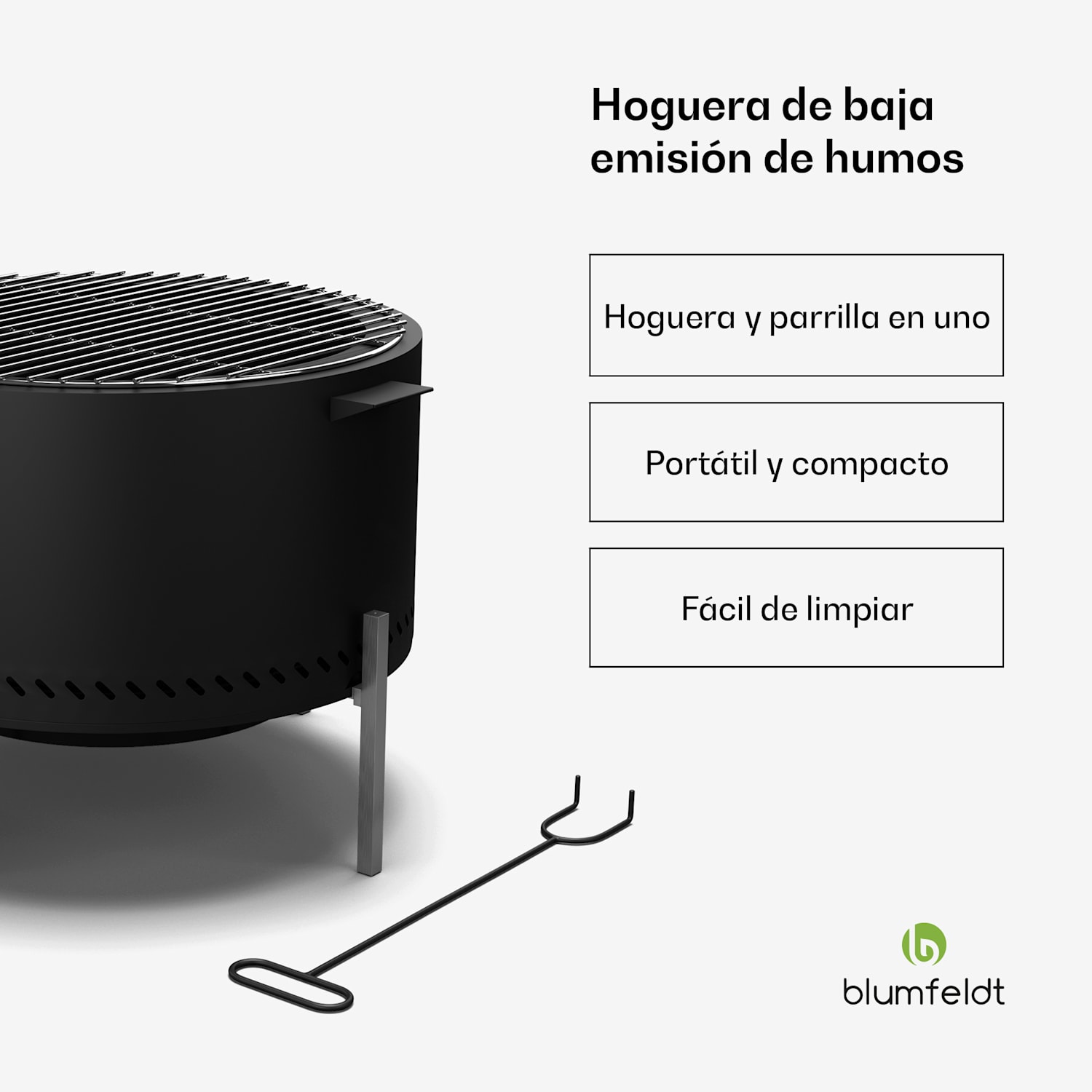 Hoguera Ignite Pure | baja emisión de humos | rejilla | acero inoxidable | portátil | cubierta para la lluvia | asas de transporte Negro