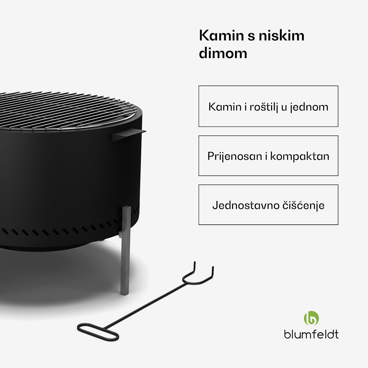 Ignite Pure ložište, niska produkcija dima, rešetka za roštiljanje, nehrđajući čelik, prijenosno, pokrivač protiv kiše, ručke za prenošenje Crna
