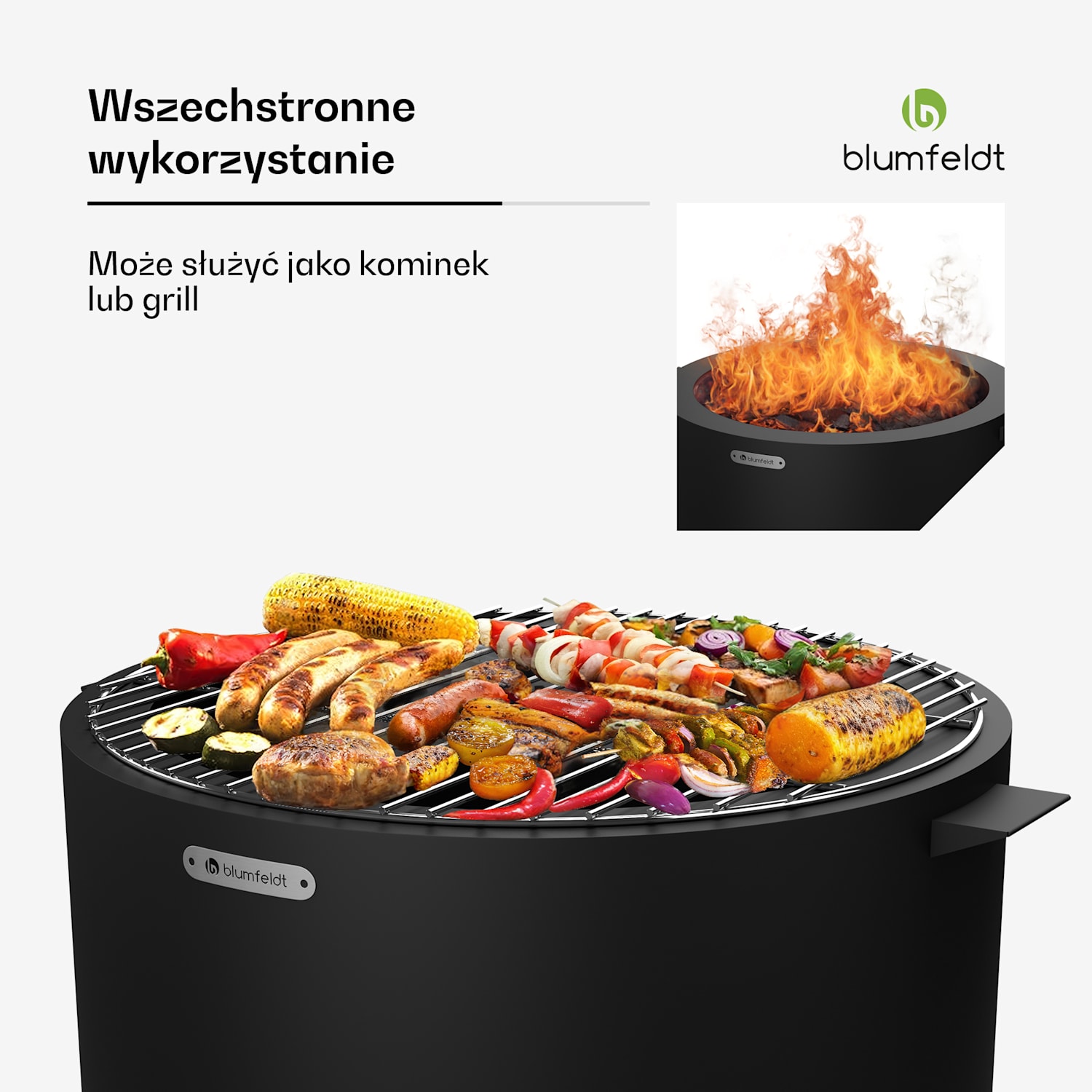 Ignite Pure palenisko ogrodowe, niski poziom dymu, ruszt grillowy, stal nierdzewna, przenośne, pokrowiec przeciwsdeszczowy, uchwyty do przenoszenia Czarny