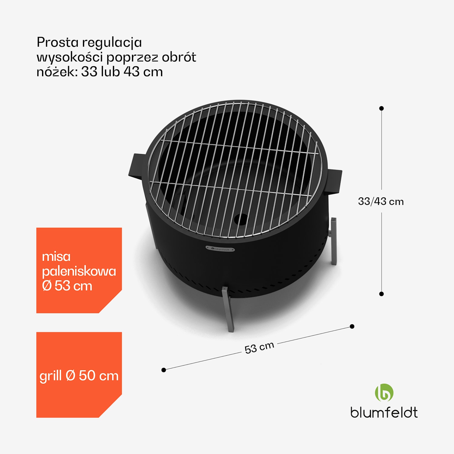 Ignite Pure palenisko ogrodowe, niski poziom dymu, ruszt grillowy, stal nierdzewna, przenośne, pokrowiec przeciwsdeszczowy, uchwyty do przenoszenia Czarny