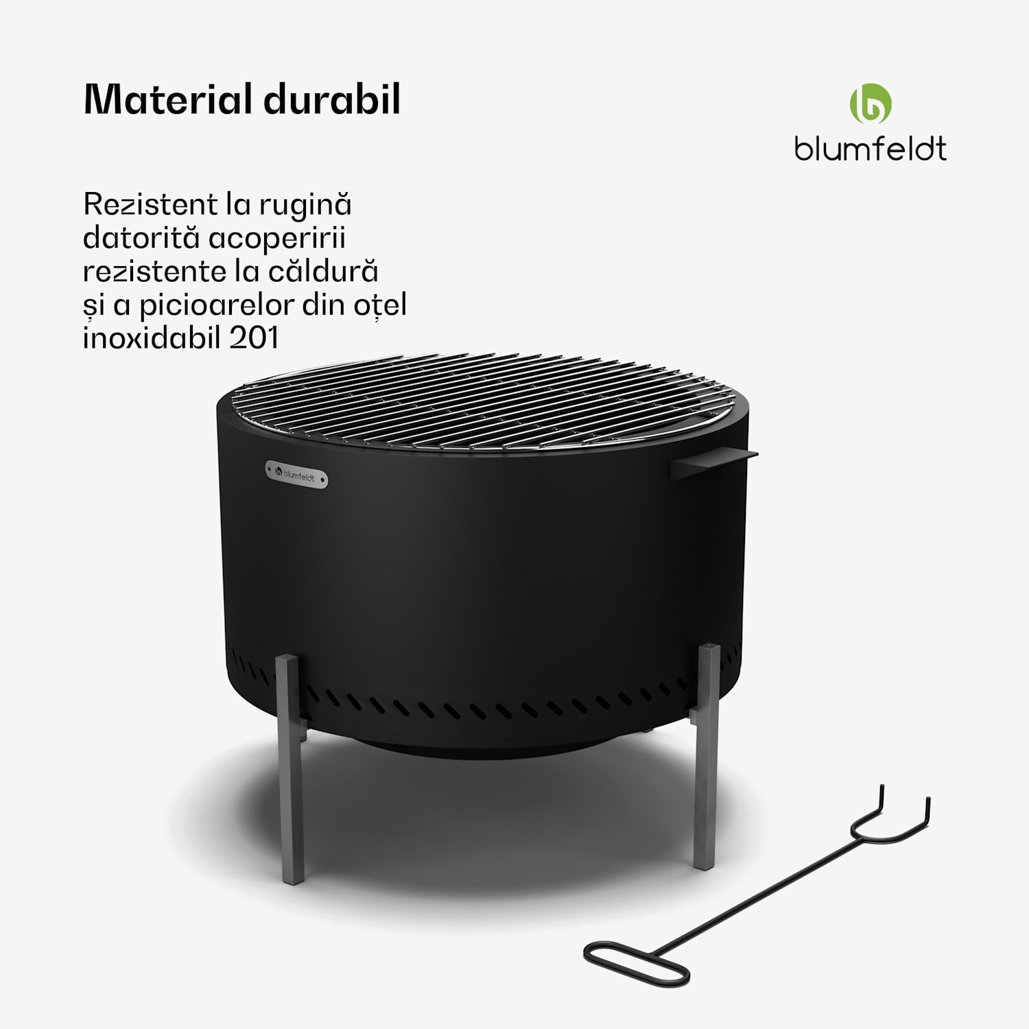 Focar Ignite Pure, fum redus, grătar pentru grătar, oțel inoxidabil, portabil, capac pentru ploaie, mânere de transport Negru