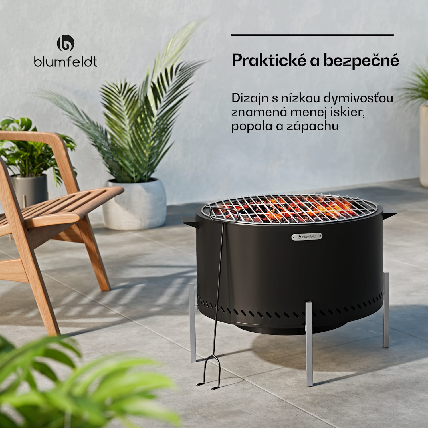 Ignite Pure ohnisko, nízka dymivosť, grilovací rošt, nehrdzavejúca oceľ, prenosné, kryt proti dažďu, držadlá na prenášanie Čierna