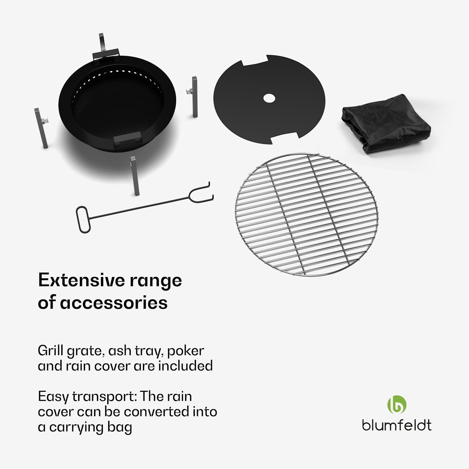 Ignite Pure vuurschaal | weinig rook | grillrooster | roestvrij staal | draagbaar | regenhoes | handgrepen Zwart