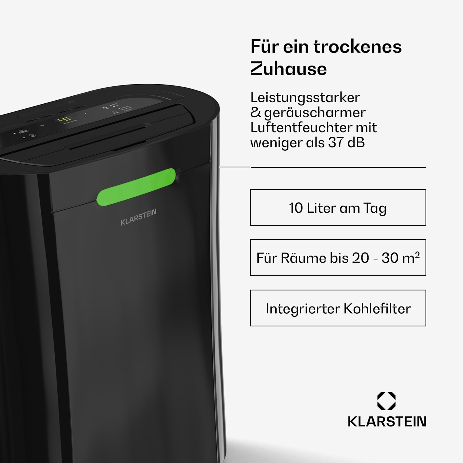 AeroDry 10 Luftentfeuchter |165W Leistung |10L/Tag | 135m³/h | für bis zu 15m² | DrySelect-Funktion 