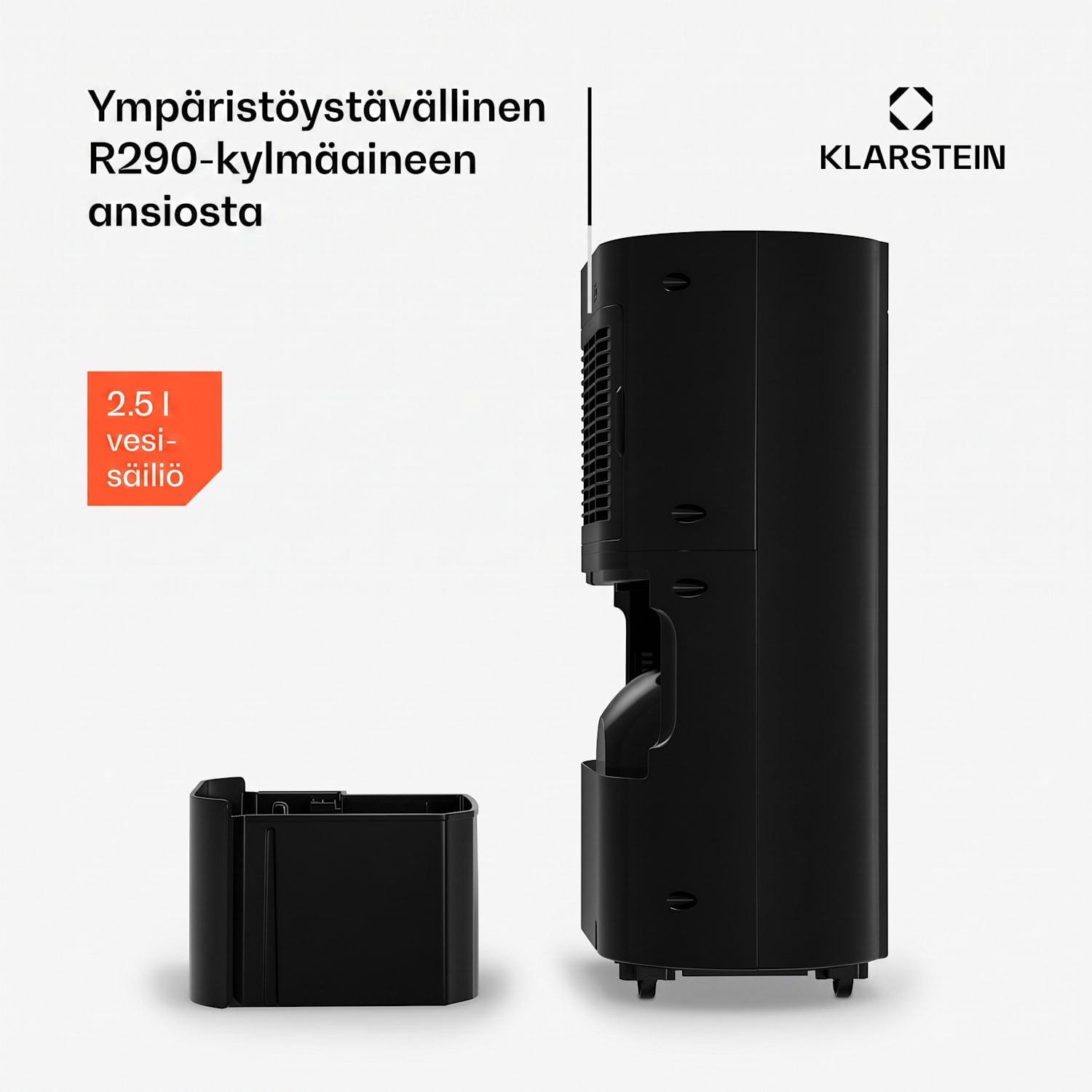 AeroDry 10 ilmankuivain |165 W teho |10 l/vrk | 135 m³/h | enintään 15 m² | DrySelect-toiminto | DrySelect-toiminto 10L/24h | Musta | Ei