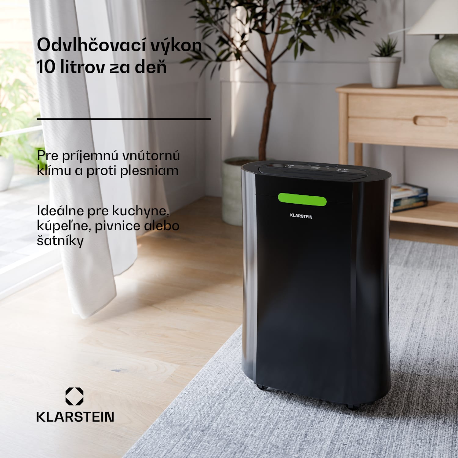 AeroDry 10 odvlhčovač vzduchu, výkon 165 W, 10 l/deň, 135 m³/h, pre plochu do 15 m², funkcia DrySelect 10L/24h | Čierna | Nie