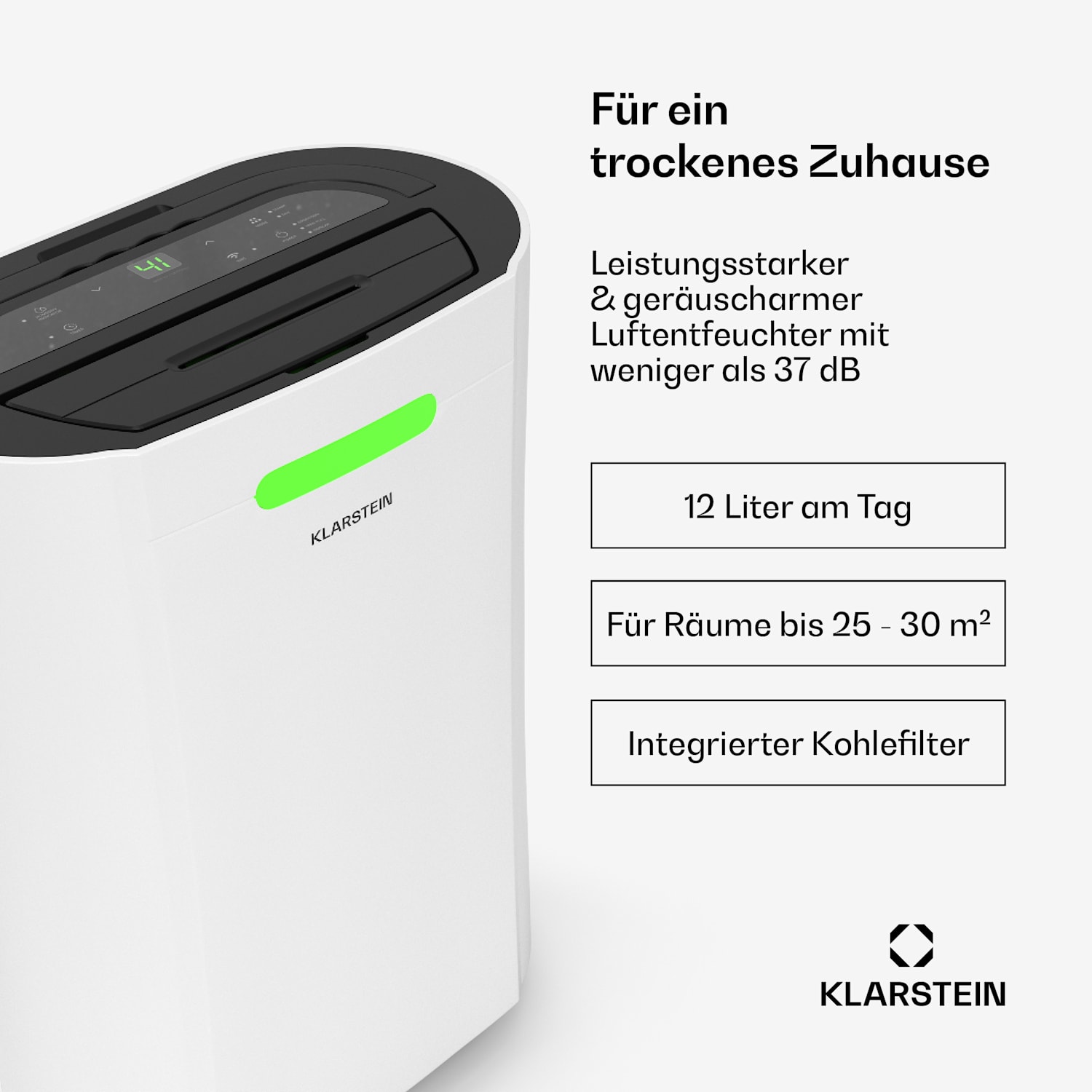 AeroDry Smart deumidificatore da 12L | 12L/giorno | 18 m² | sensore di umidità | controllo tramite app | 135 m³/h 12L/24h | Bianco | Sì