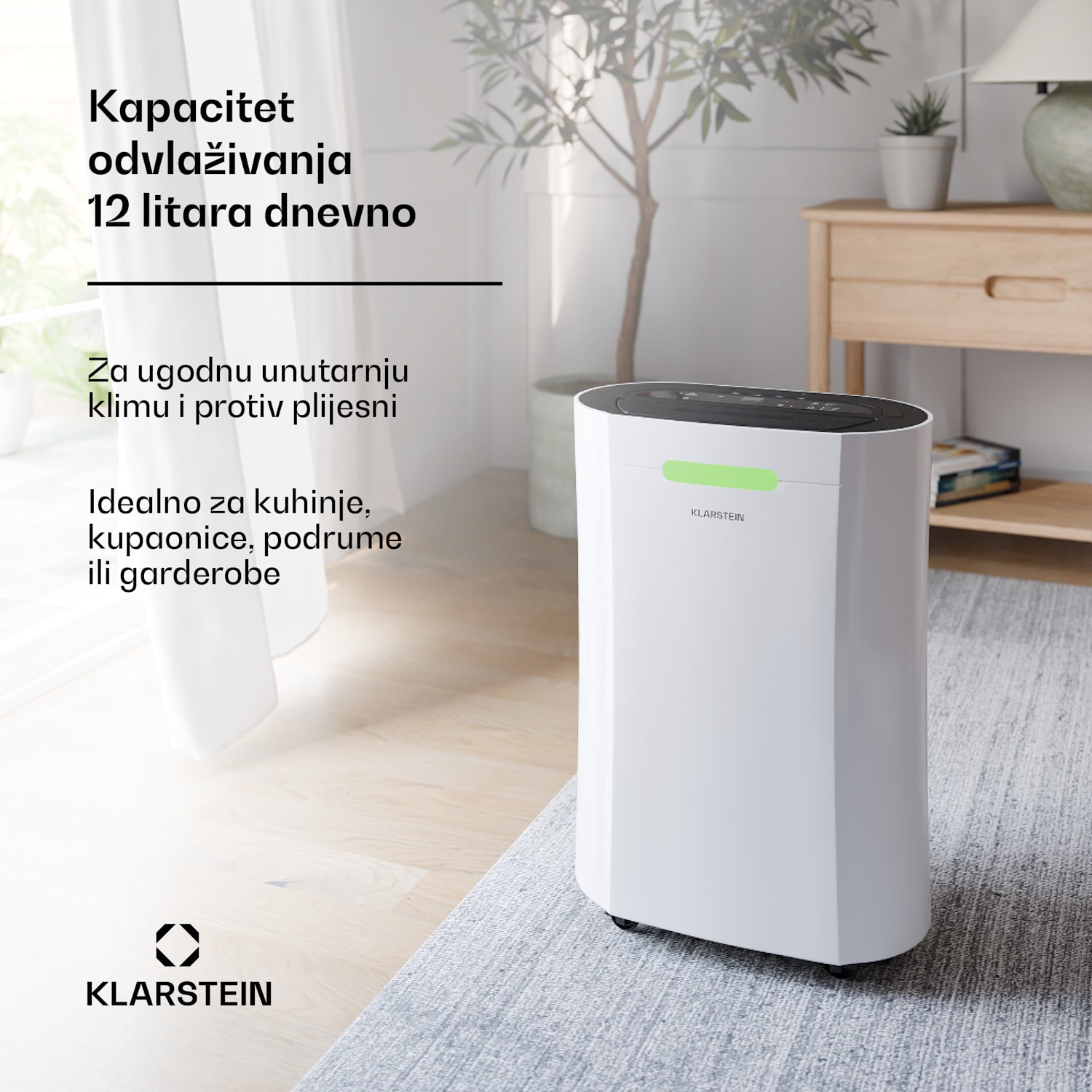 AeroDry Smart 12 odvlaživač zraka, 12 L/dan, 18 m², senzor vlage, kontrola pomoću aplikacije, 135 m³/h 