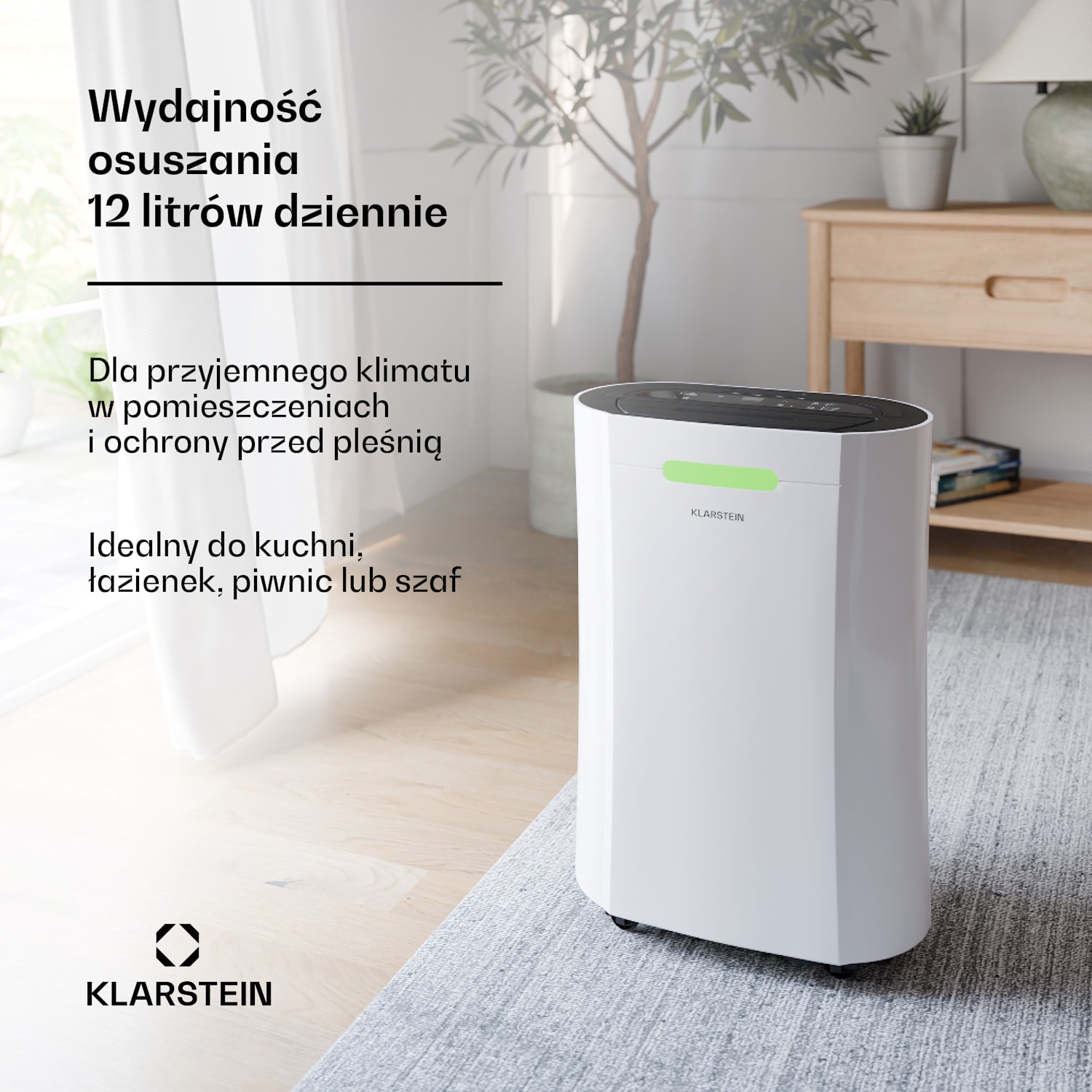 AeroDry Smart 12 osuszacz powietrza, 12 l/24 h, 18 m², czujnik wilgotności, sterowanie za pomocą aplikacji, 135 m³/h 