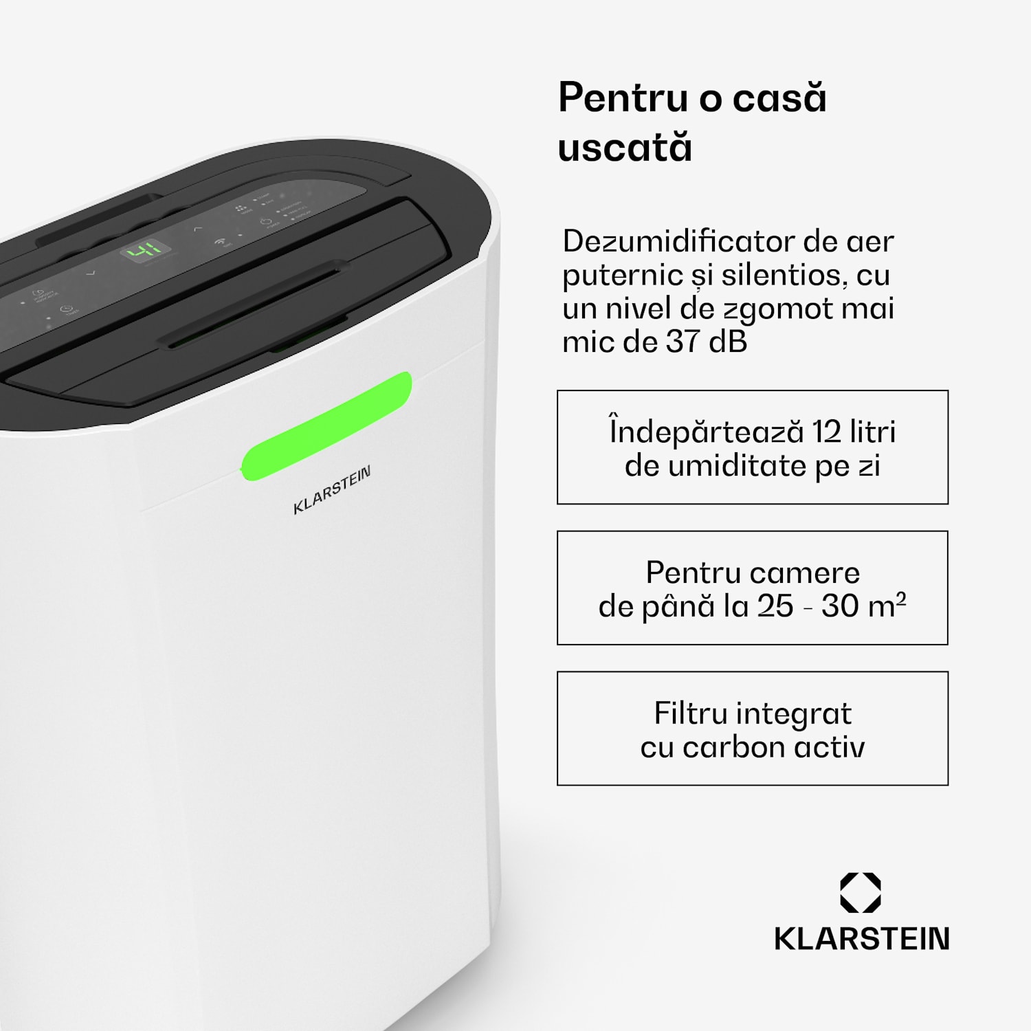 AeroDry Smart 12 dezumidificator, 12 l/zi, 18 m², senzor de umiditate, app control, 135 m³/h 