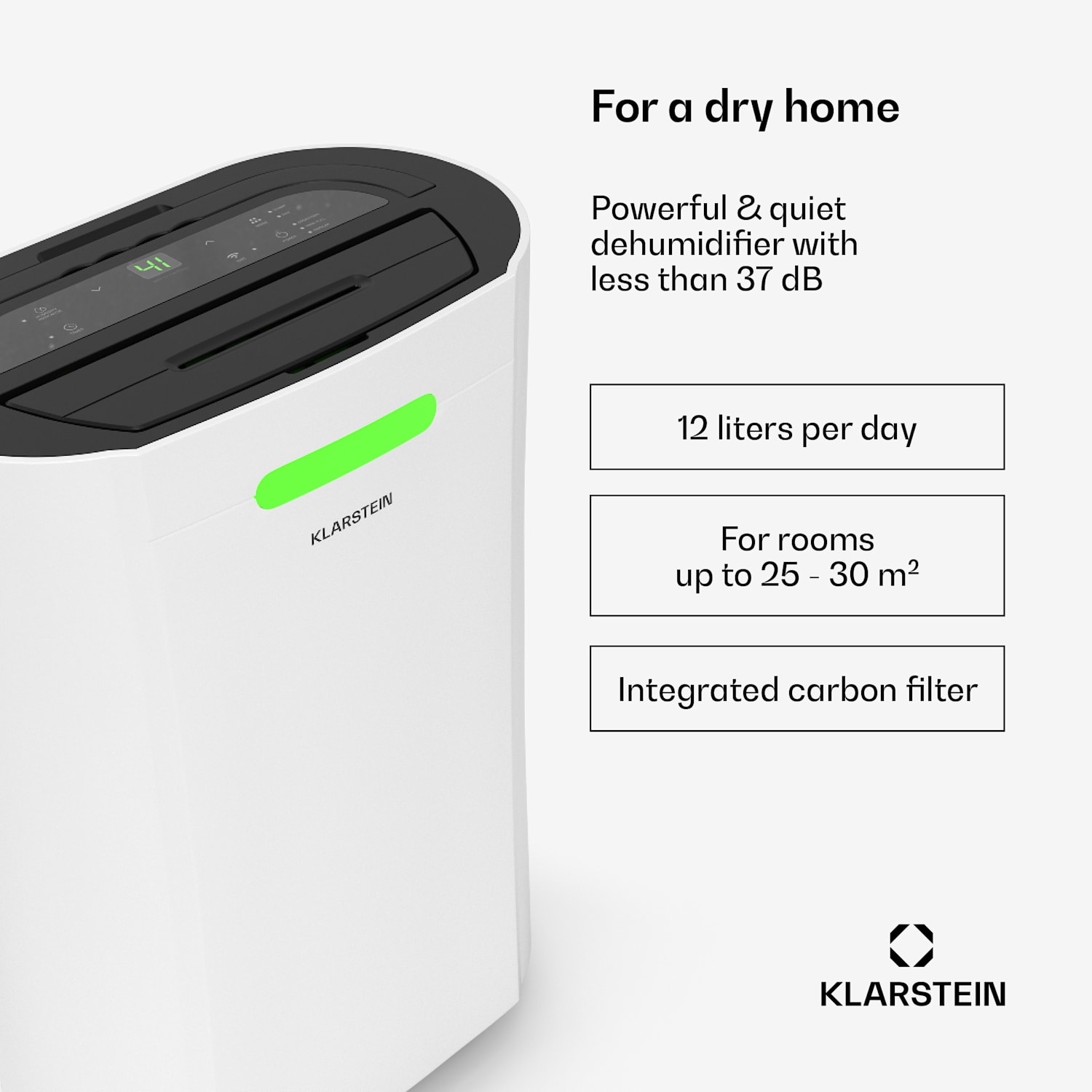 AeroDry Smart 12 l ilmankuivain | 12 l/vrk | 18 m² | kosteusanturi | sovellusohjaus | 135 m³/h 