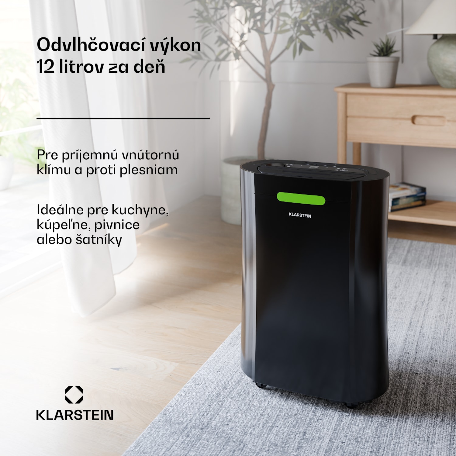 AeroDry Smart 12 odvlhčovač vzduchu, 12 l/deň, 18 m², senzor vlhkosti, ovládanie pomocou aplikácie, 135 m³/h 12L/24h | Čierna | Áno