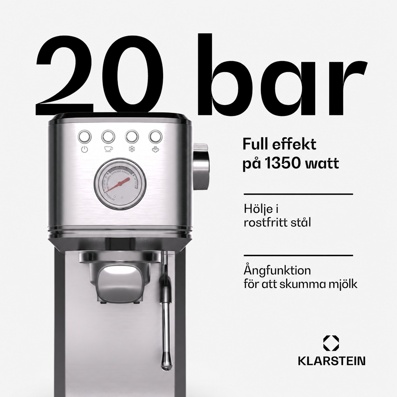SteelPresso Slim espressomaskin | med portafilter | inkl. tillbehör Slim | Rostfritt Stål