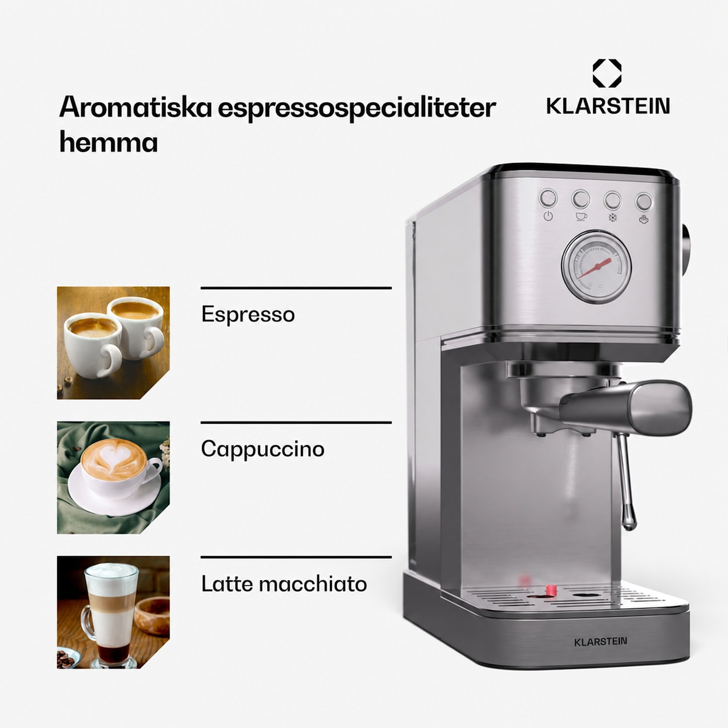 SteelPresso Slim espressomaskin | med portafilter | inkl. tillbehör Slim | Rostfritt Stål