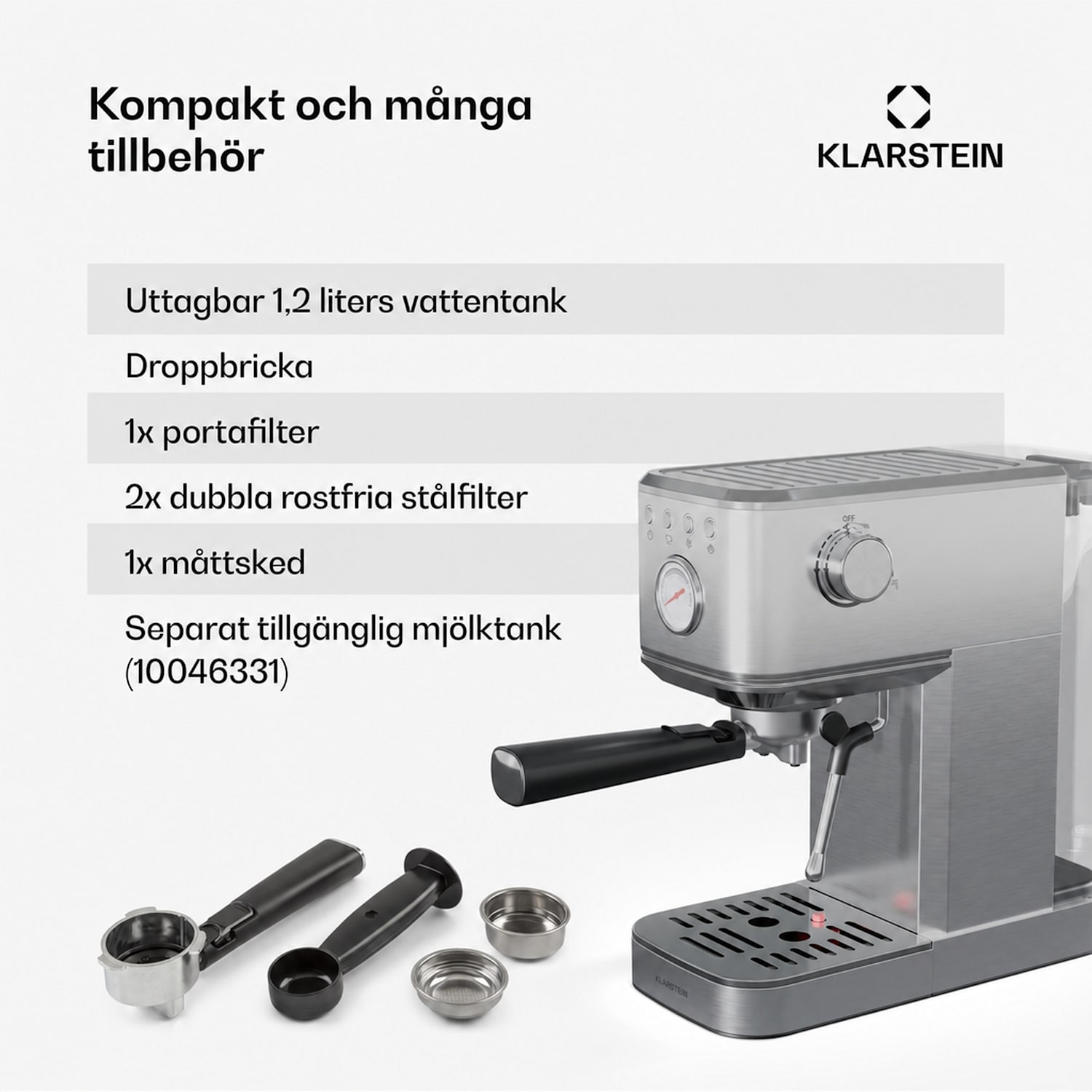 SteelPresso Slim espressomaskin | med portafilter | inkl. tillbehör Slim | Rostfritt Stål