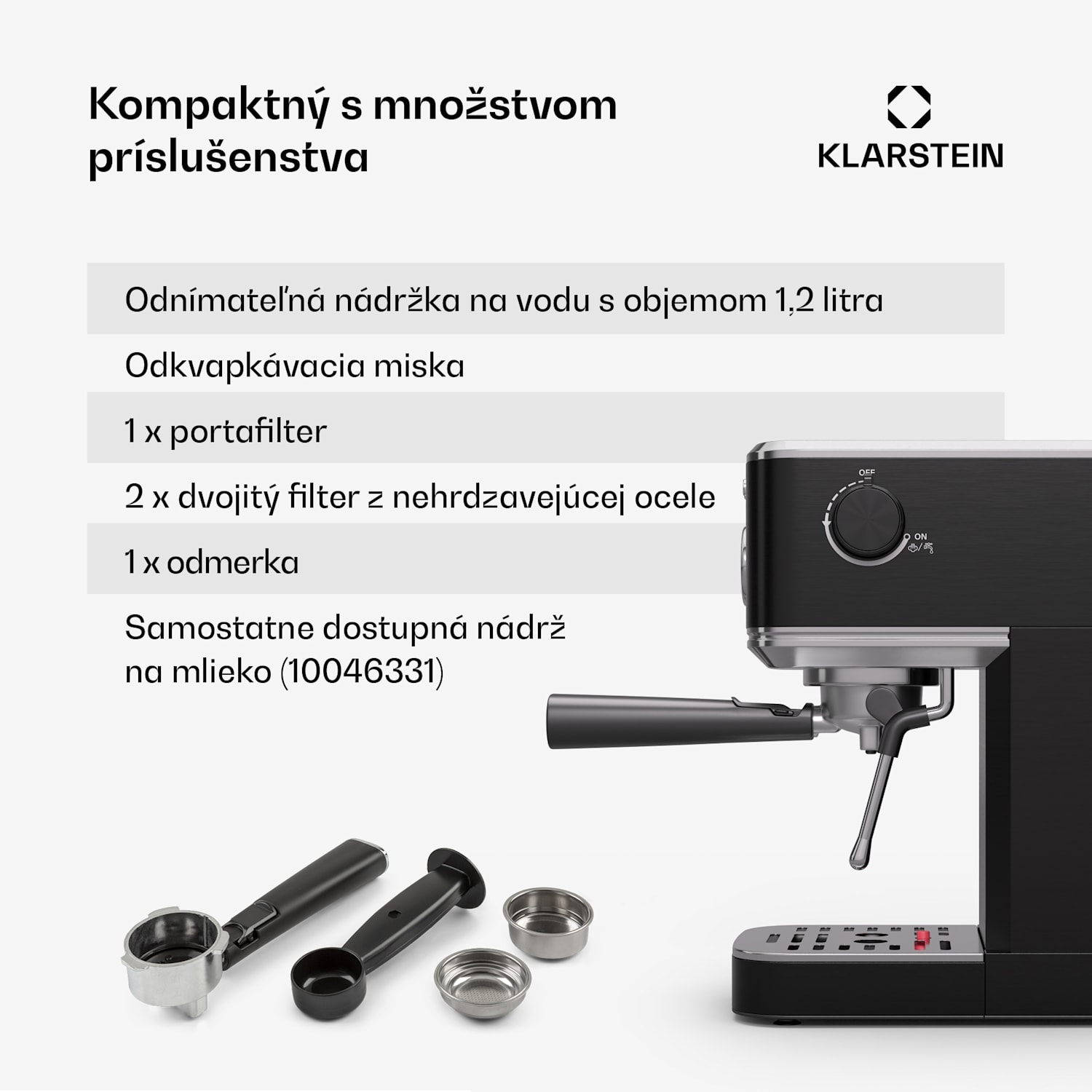 SteelPresso Slim kávovar, portafilter, vrátane príslušenstva Slim | Čierna
