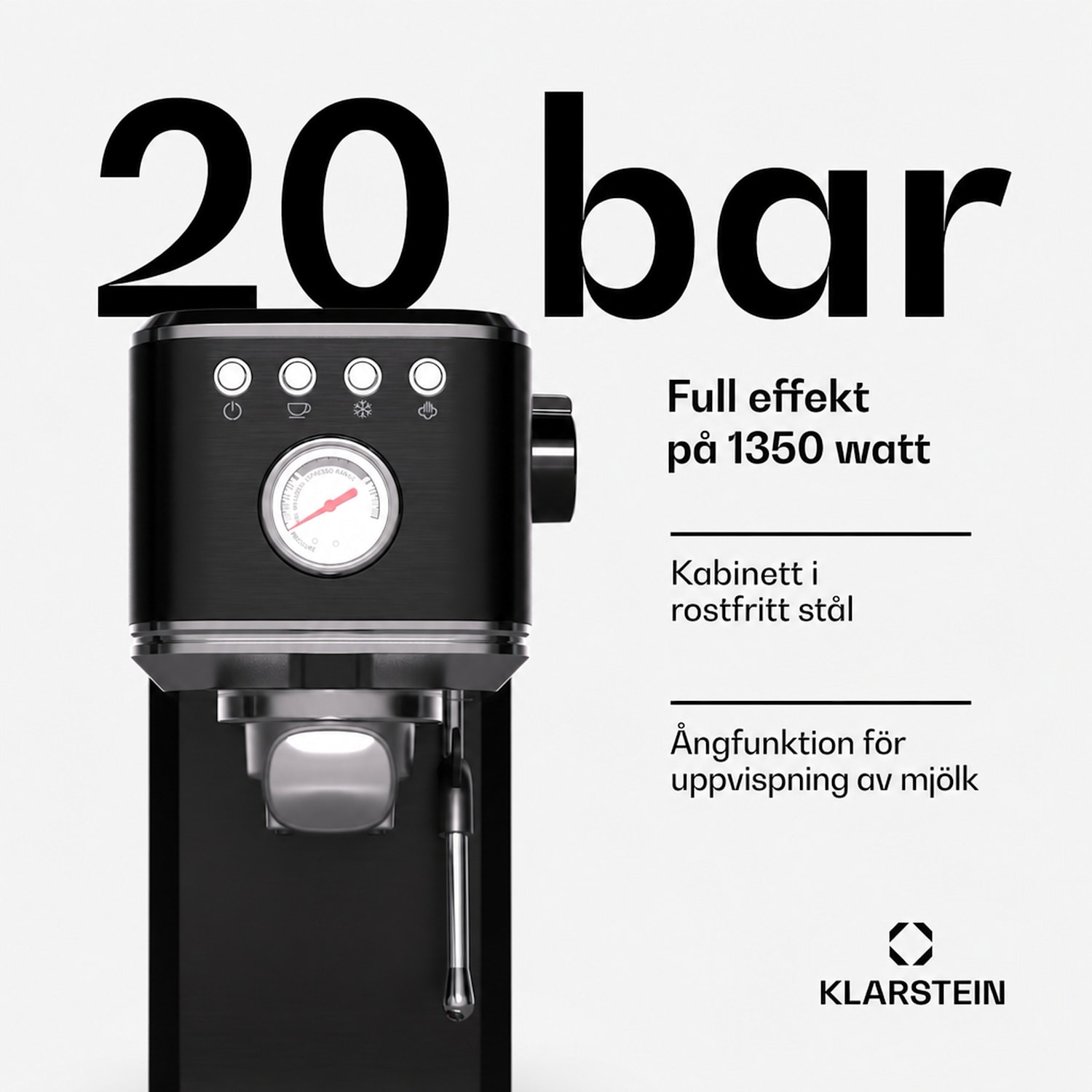 SteelPresso Slim espressomaskin | med portafilter | inkl. tillbehör Slim | Svart