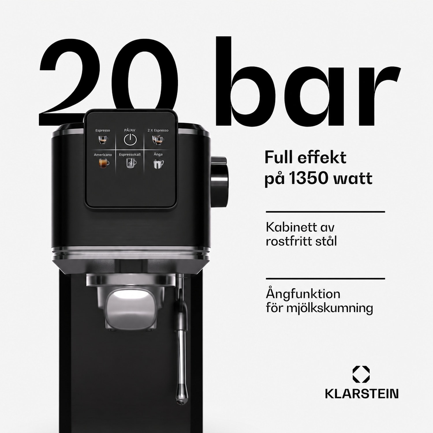 SteelPresso Slim Touch espressomaskin | portafilter | Touch-display Slim Touch | Svart