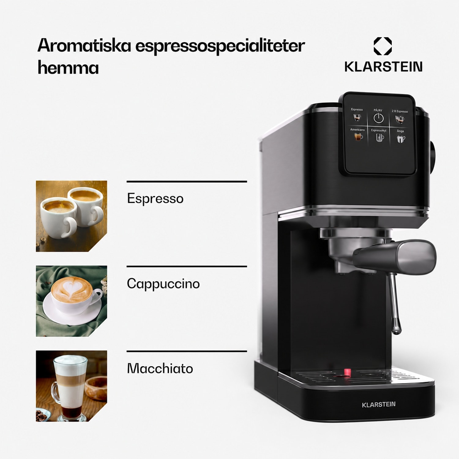 SteelPresso Slim Touch espressomaskin | portafilter | Touch-display Slim Touch | Svart