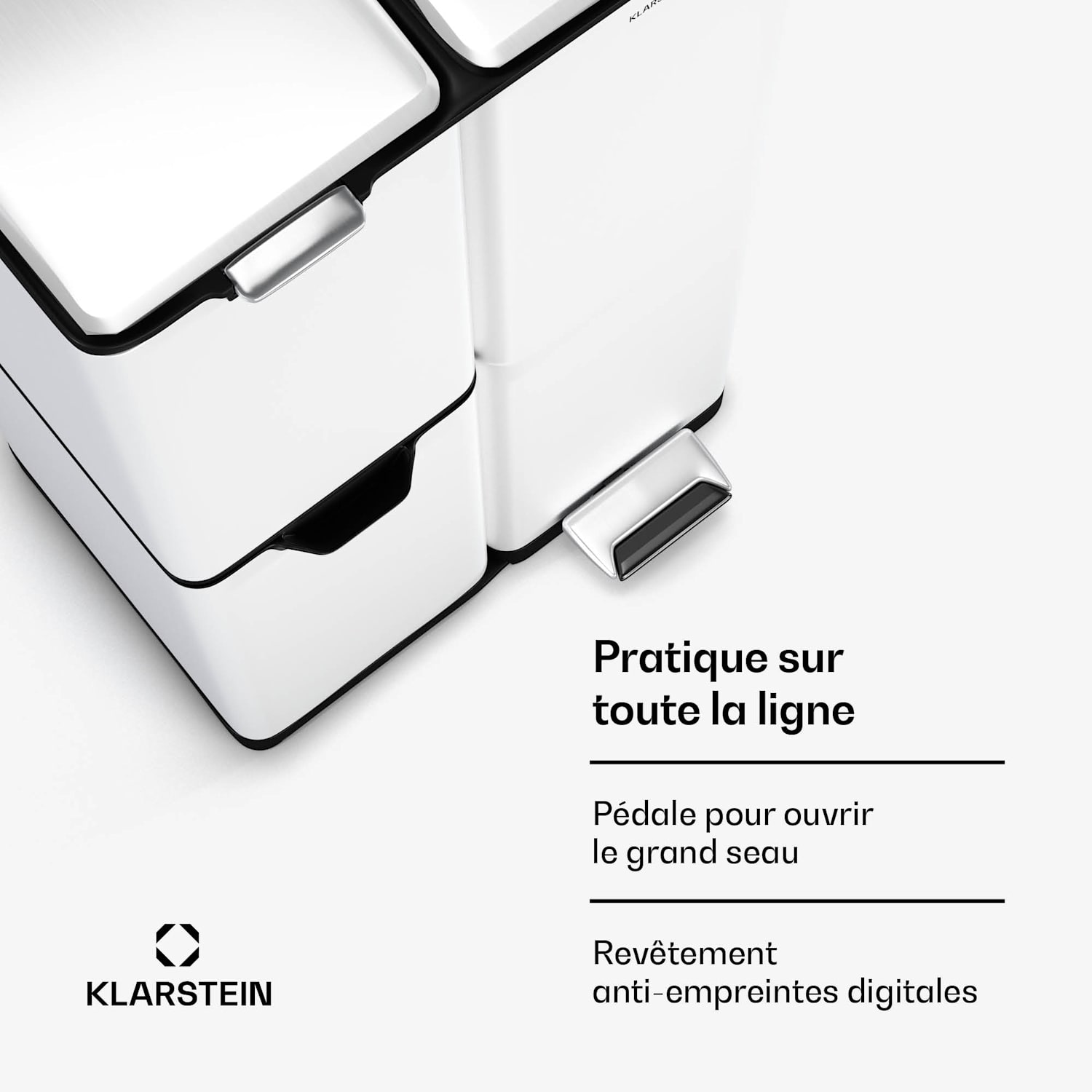 Tiyo 3-in-1 afvalbak 60 L | 30 L + 17 L + 13 L | soft-close   60 ltr | Wit