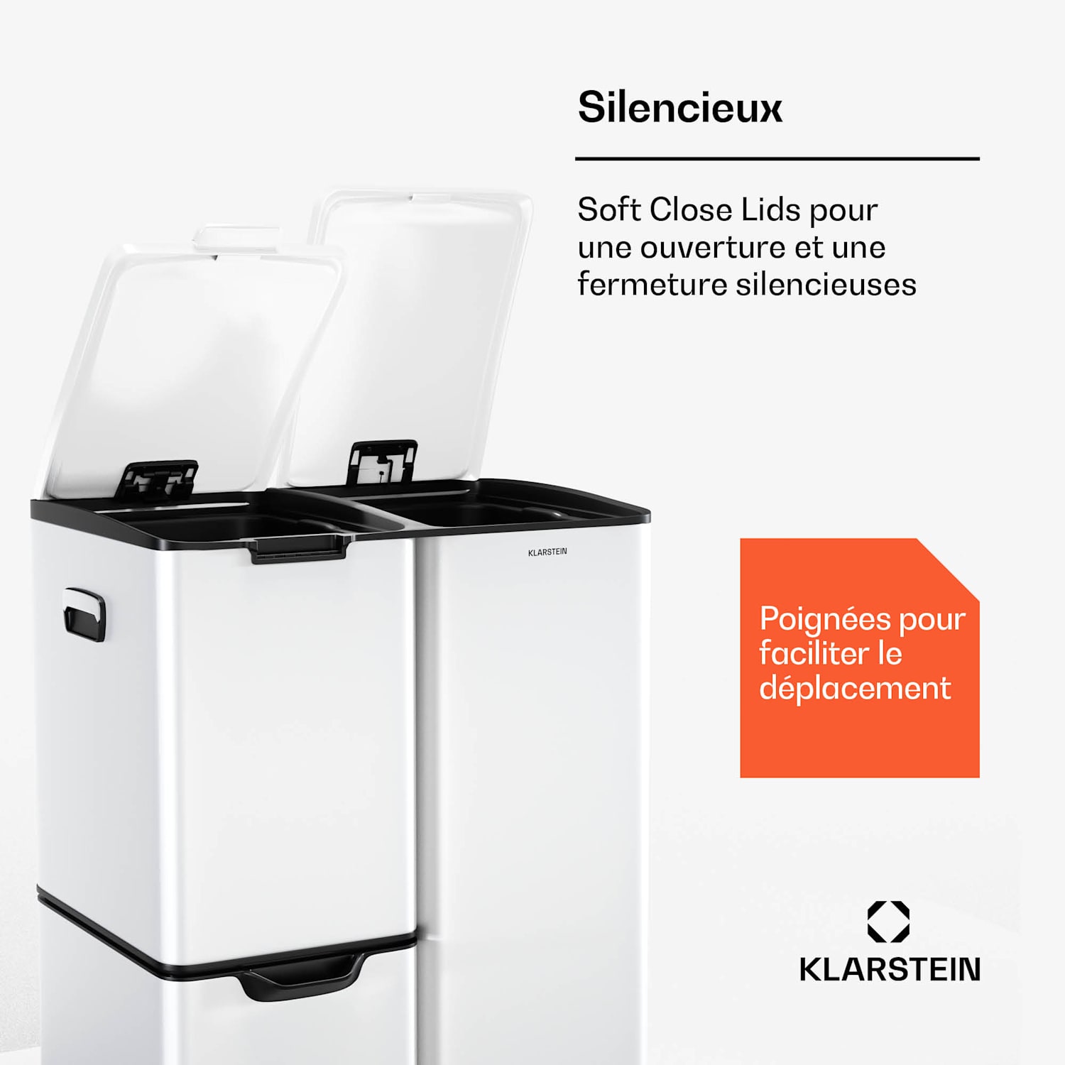 Tiyo 3-in-1 afvalbak 60 L | 30 L + 17 L + 13 L | soft-close   60 ltr | Wit