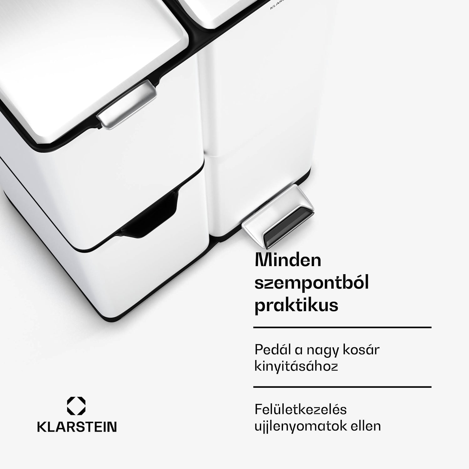 Tiyo 3 az 1-ben hulladékgyűjtő 60 l, 30 l + 17 l + 13 l, hulladékválogatás, csendes záródás, rozsdamentes acél fedél 60 Ltr | Fehér