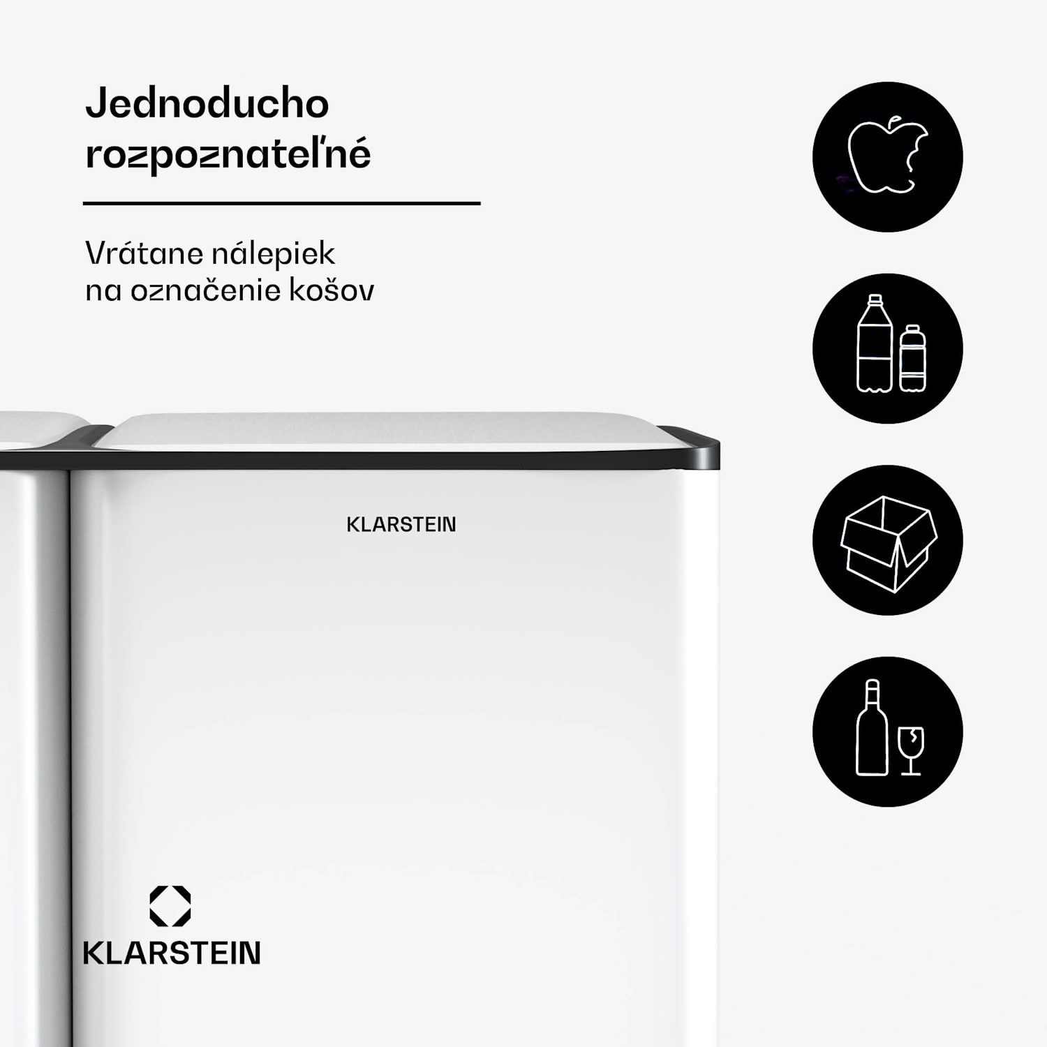 Tiyo 3 v 1 kôš na odpadky 60 l, 30 l + 17 l + 13 l, triedenie odpadu, tiché zatváranie, kryt z nehrdzavejúcej ocele 60 litrov | Biela