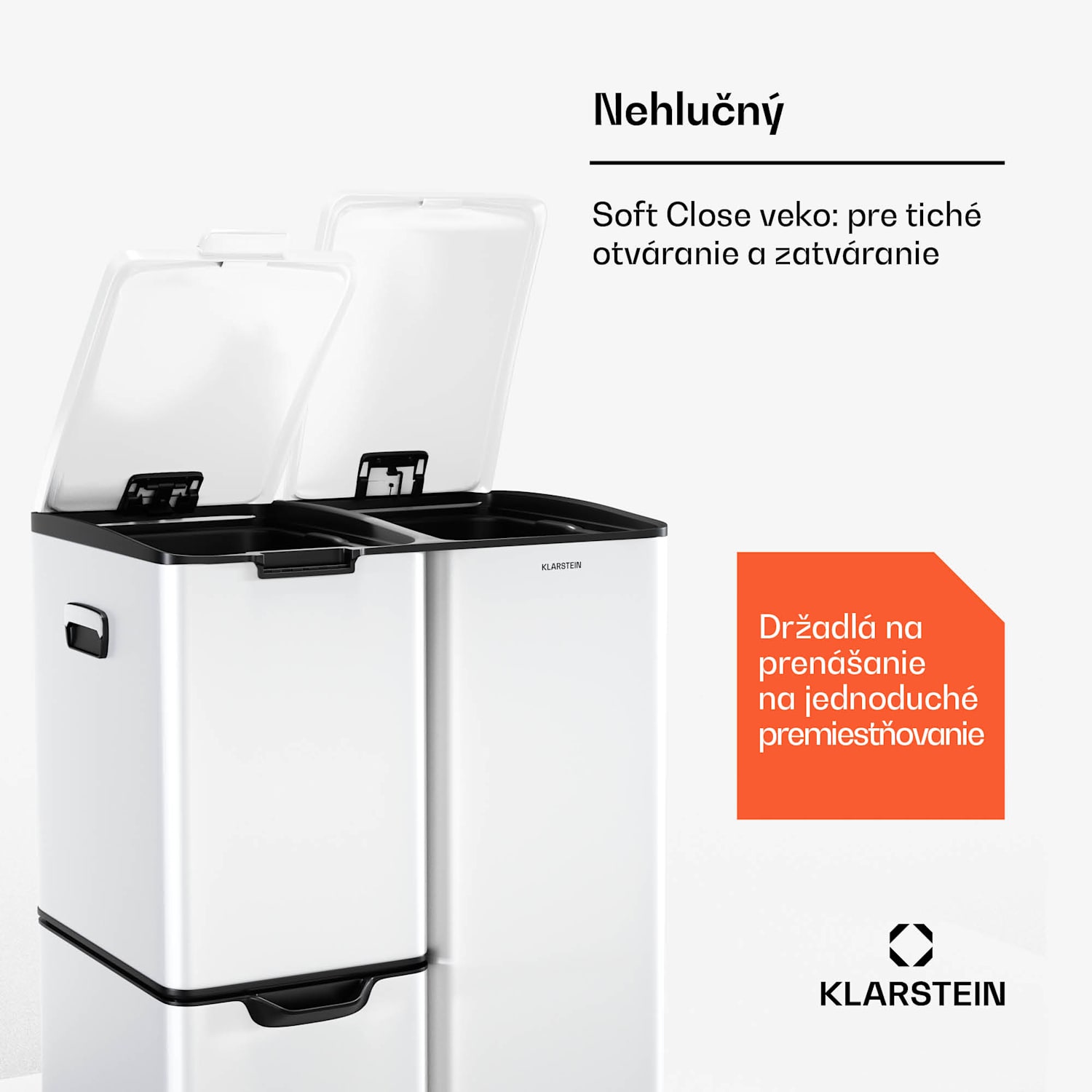 Tiyo 3 v 1 kôš na odpadky 60 l, 30 l + 17 l + 13 l, triedenie odpadu, tiché zatváranie, kryt z nehrdzavejúcej ocele 60 litrov | Biela