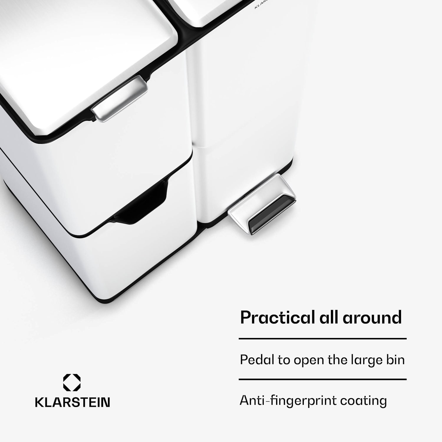 Tiyo 3 in 1 jäteastia 60 l | 30 l + 17 l + 13 l | jätteiden erottelu | pehmeästi sulkeutuva | kotelo ruostumattomasta teräksestä 60 l | Valkoinen