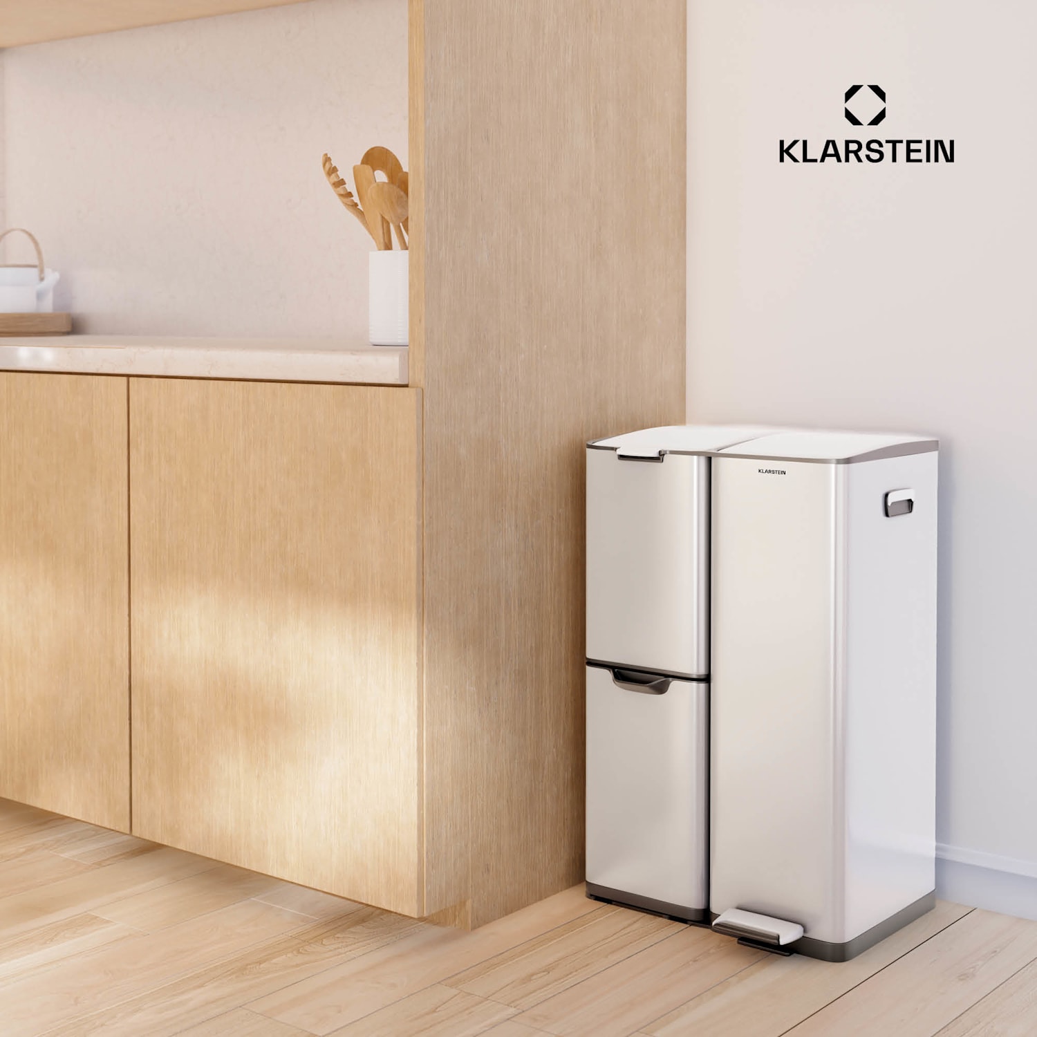 Tiyo 3 in 1 jäteastia 60 l | 30 l + 17 l + 13 l | jätteiden erottelu | pehmeästi sulkeutuva | kotelo ruostumattomasta teräksestä 60 l | Valkoinen