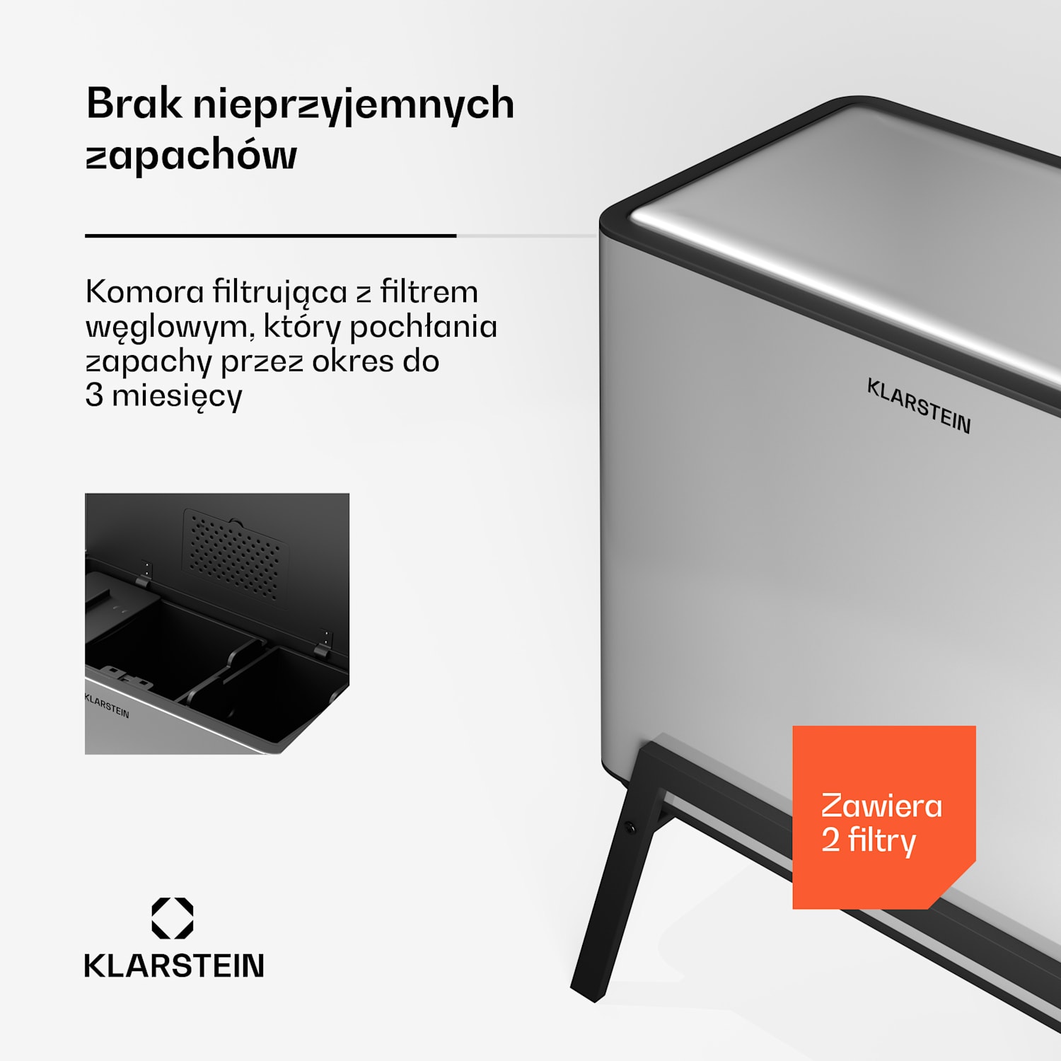 Yuma, kosz na odpady, 40 l, kosz na odpady bio, nóżki, filtr węglowy 