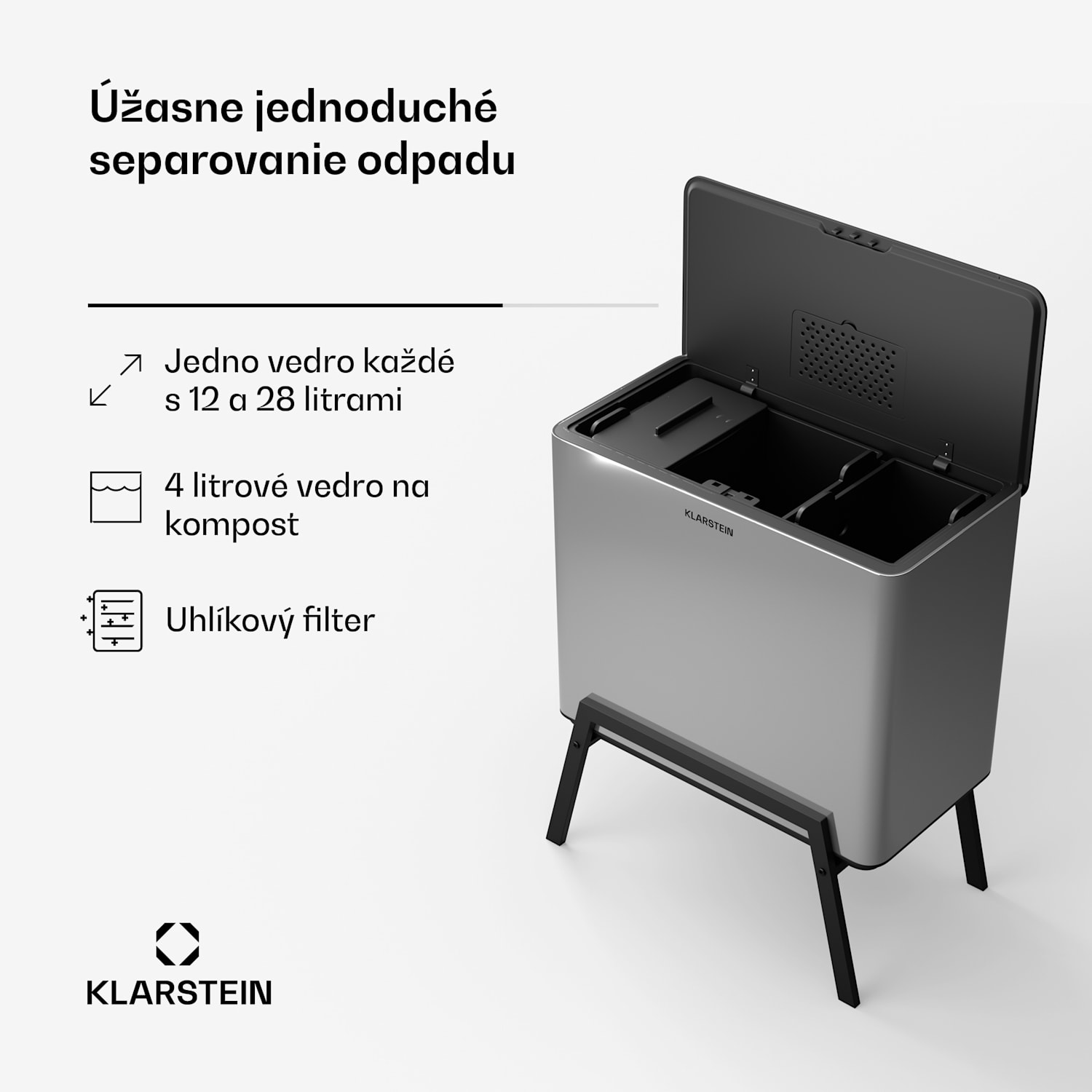 Yuma, odpadkový kôš, 40 l, vrátane kompostéra, s nožičkami, pachový filter 40 litrov | Nehrdzavejúca oceľ