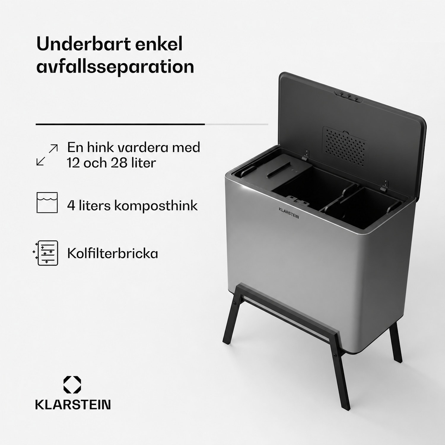 Yuma soptunna 40 L inkl. komposthink med stativ och luktfilter 40 L | Rostfritt Stål