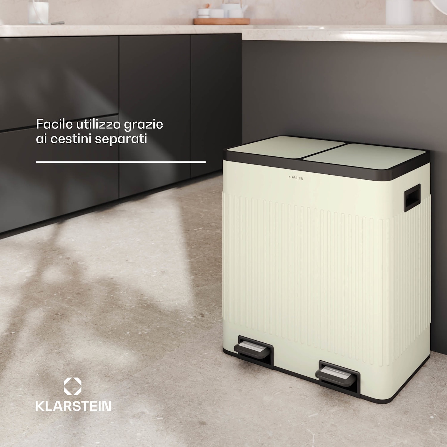 Grama 40 - Cestino a pedale, 40L/2x20L, silenzioso, PP, rétro 40 Ltr | Crema vintage